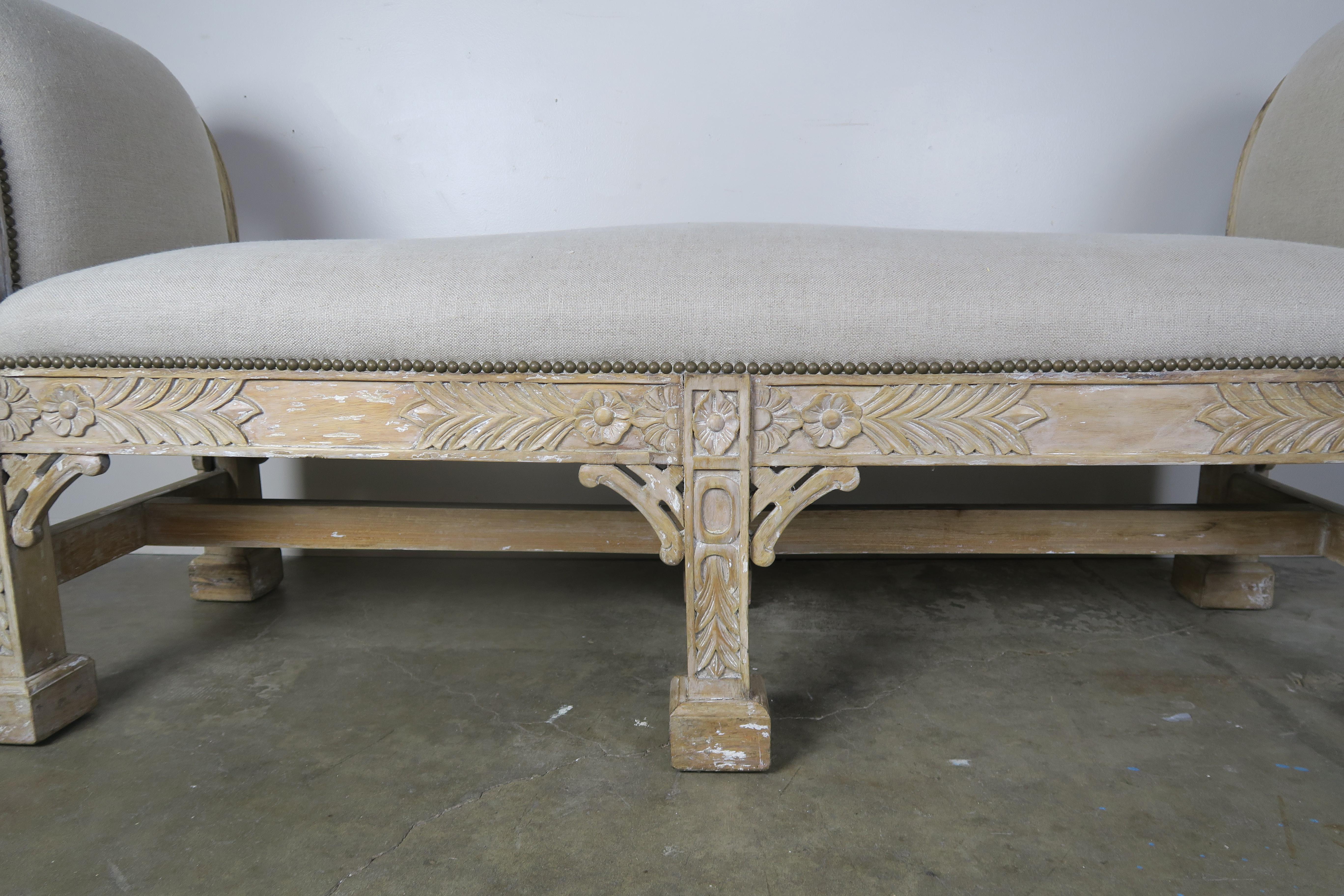 Carved English Chinoiserie Style Six-Legged Bench