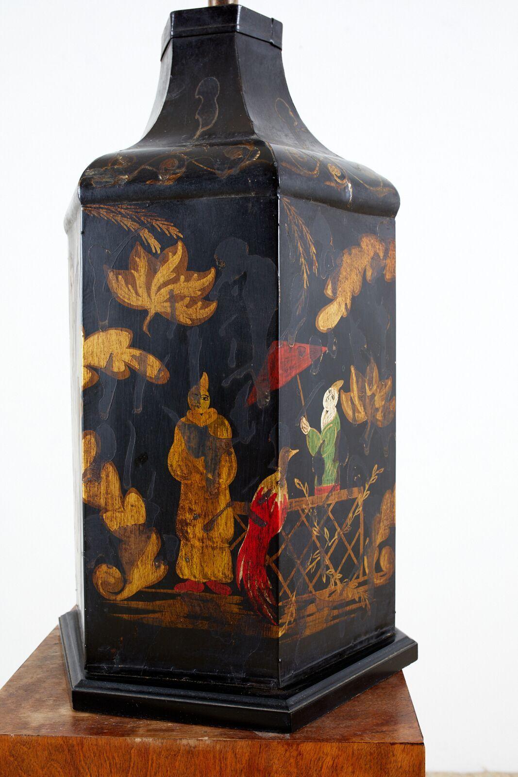 English Chinoiserie Style Tole Tea Canister Table Lamp 5