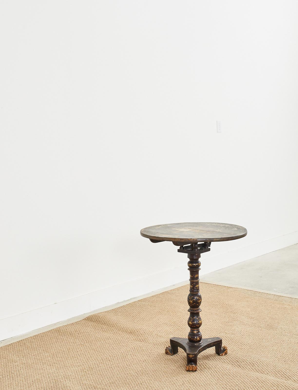 English Chinoiserie Tilt Top Pedestal Tripod Table For Sale 4