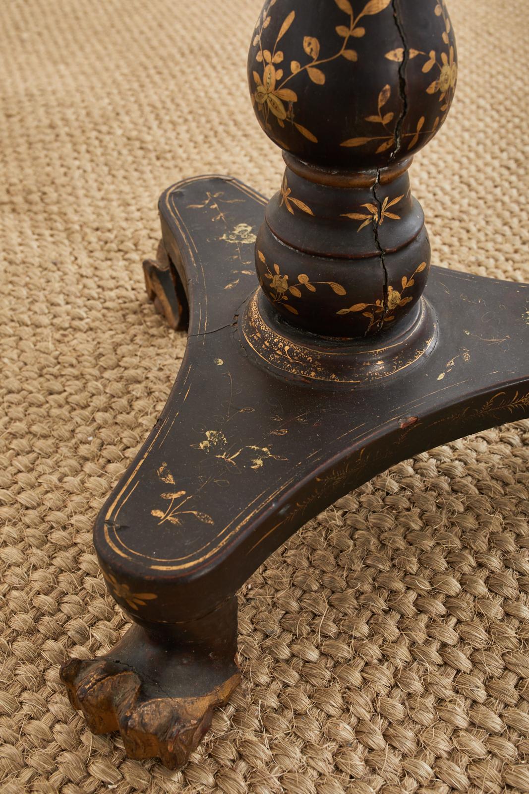 English Chinoiserie Tilt Top Pedestal Tripod Table For Sale 8