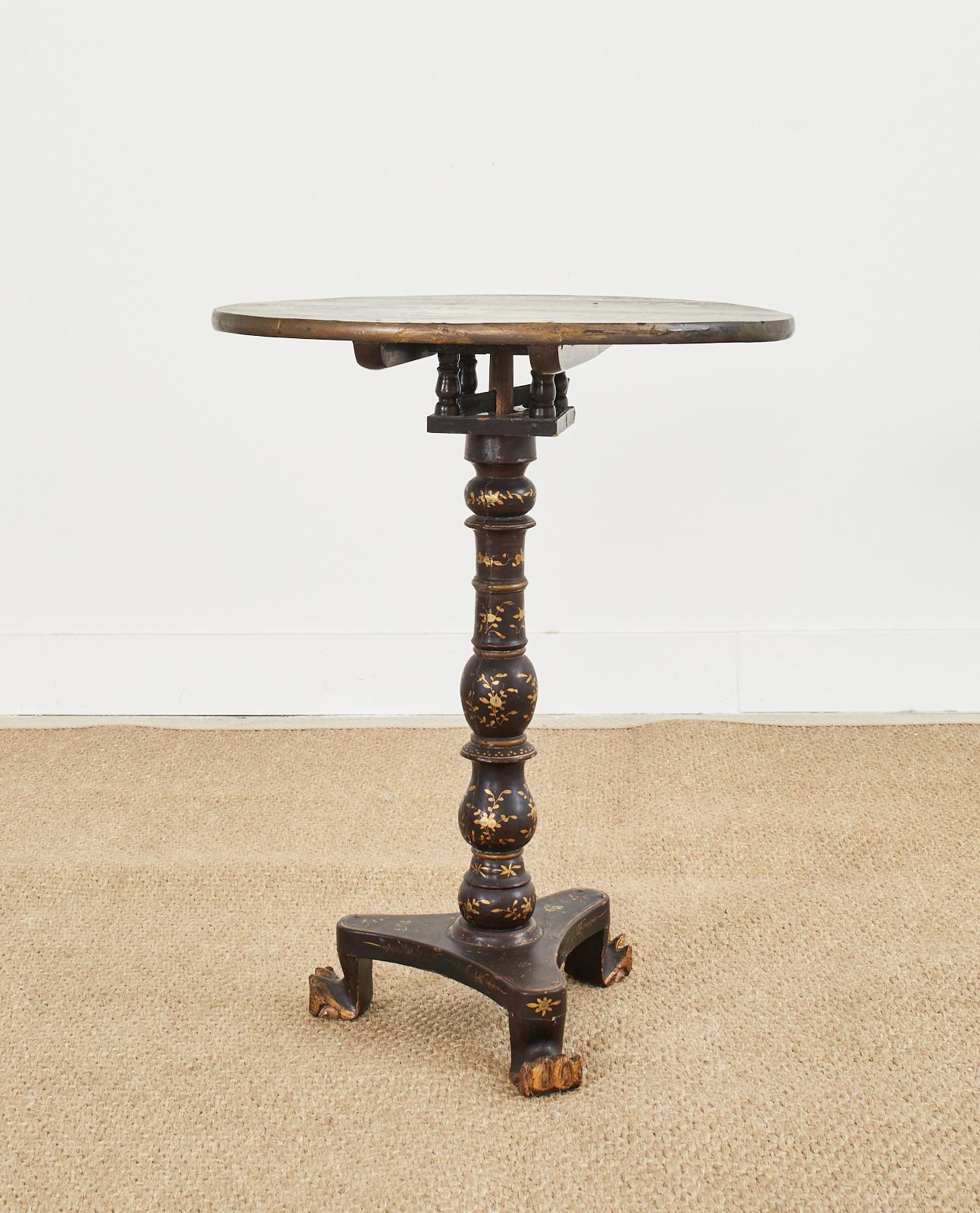 English Chinoiserie Tilt Top Pedestal Tripod Table For Sale 9