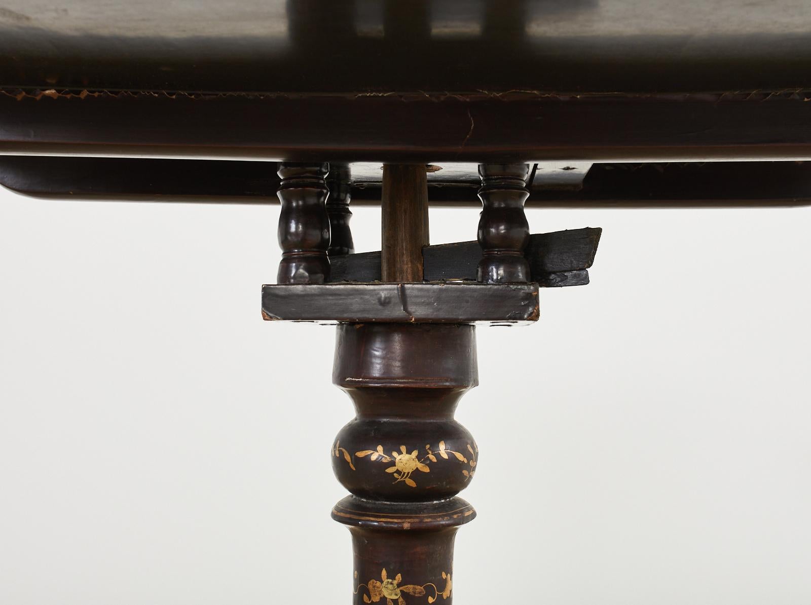 Wood English Chinoiserie Tilt Top Pedestal Tripod Table For Sale