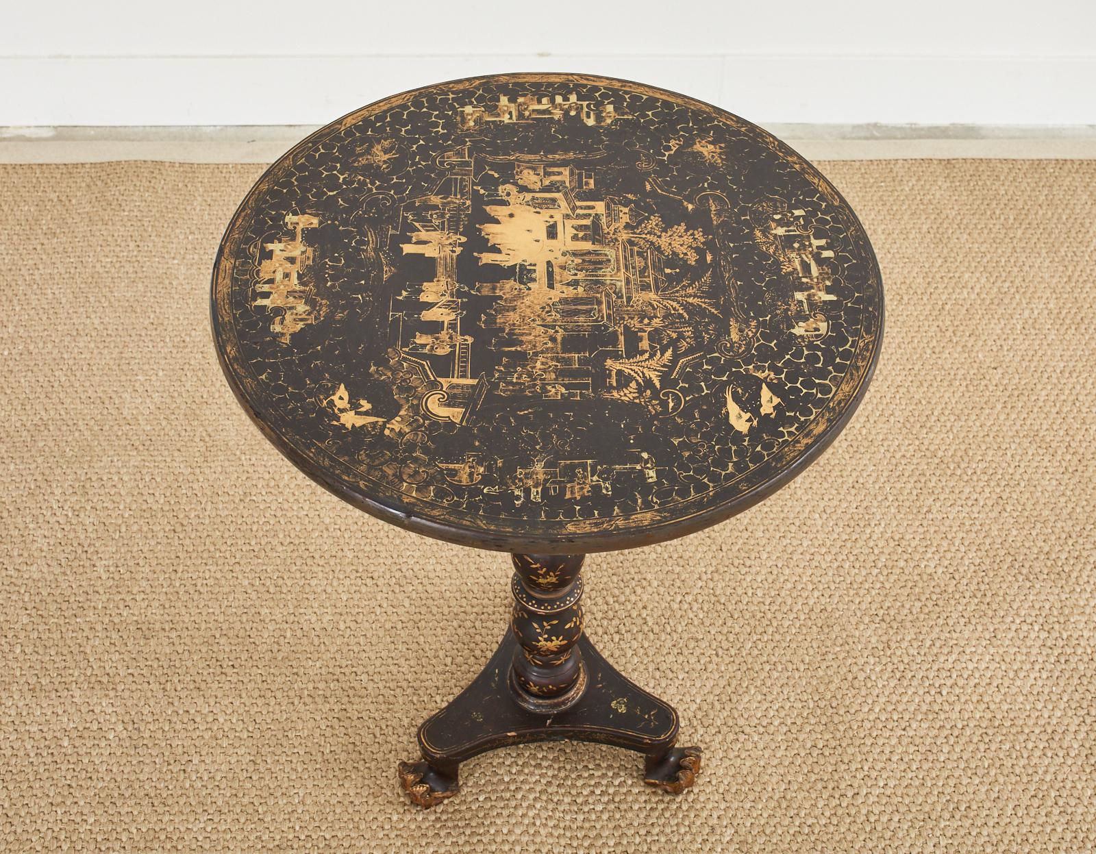 English Chinoiserie Tilt Top Pedestal Tripod Table For Sale 3