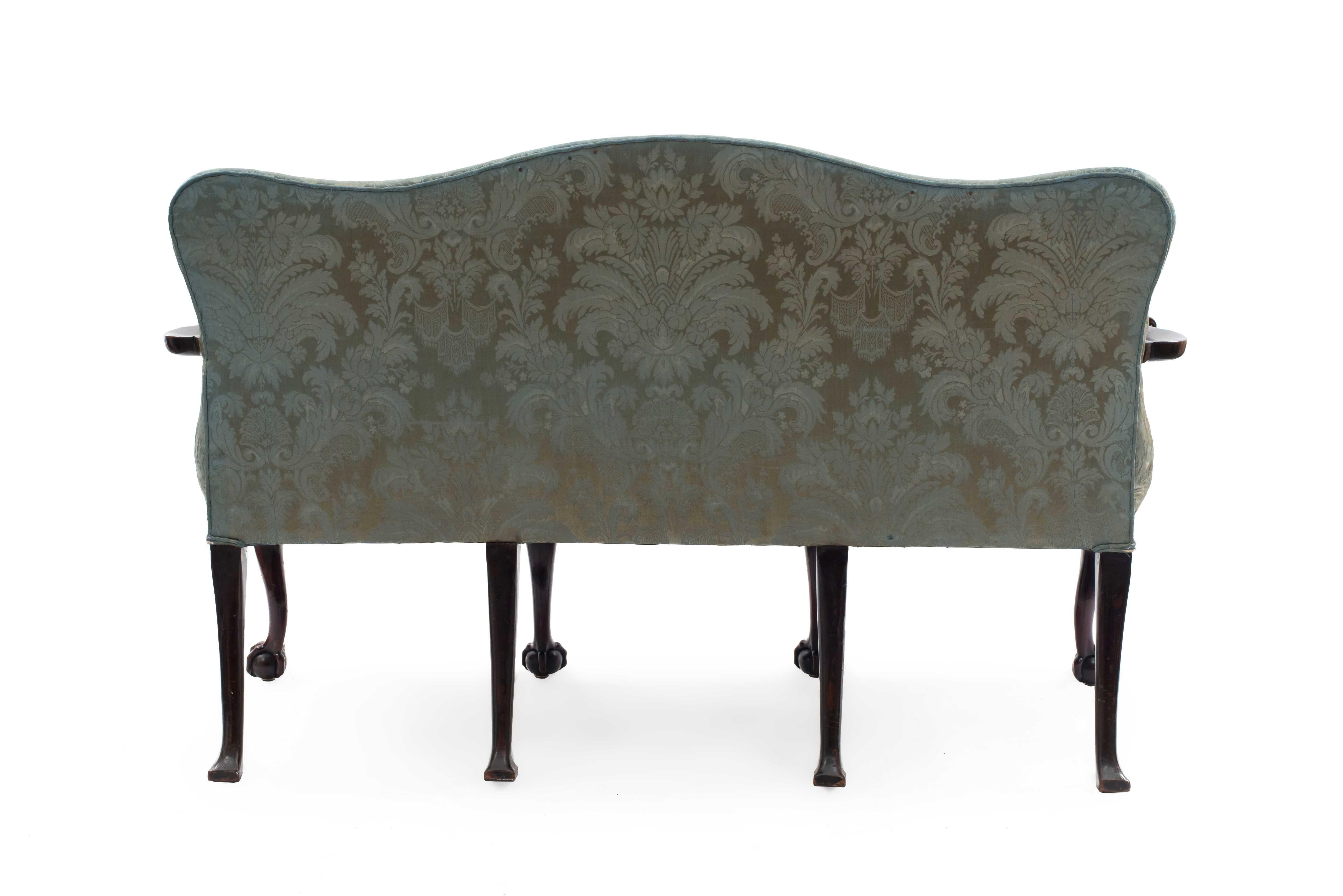 European English Chippendale Blue Damask Settee For Sale
