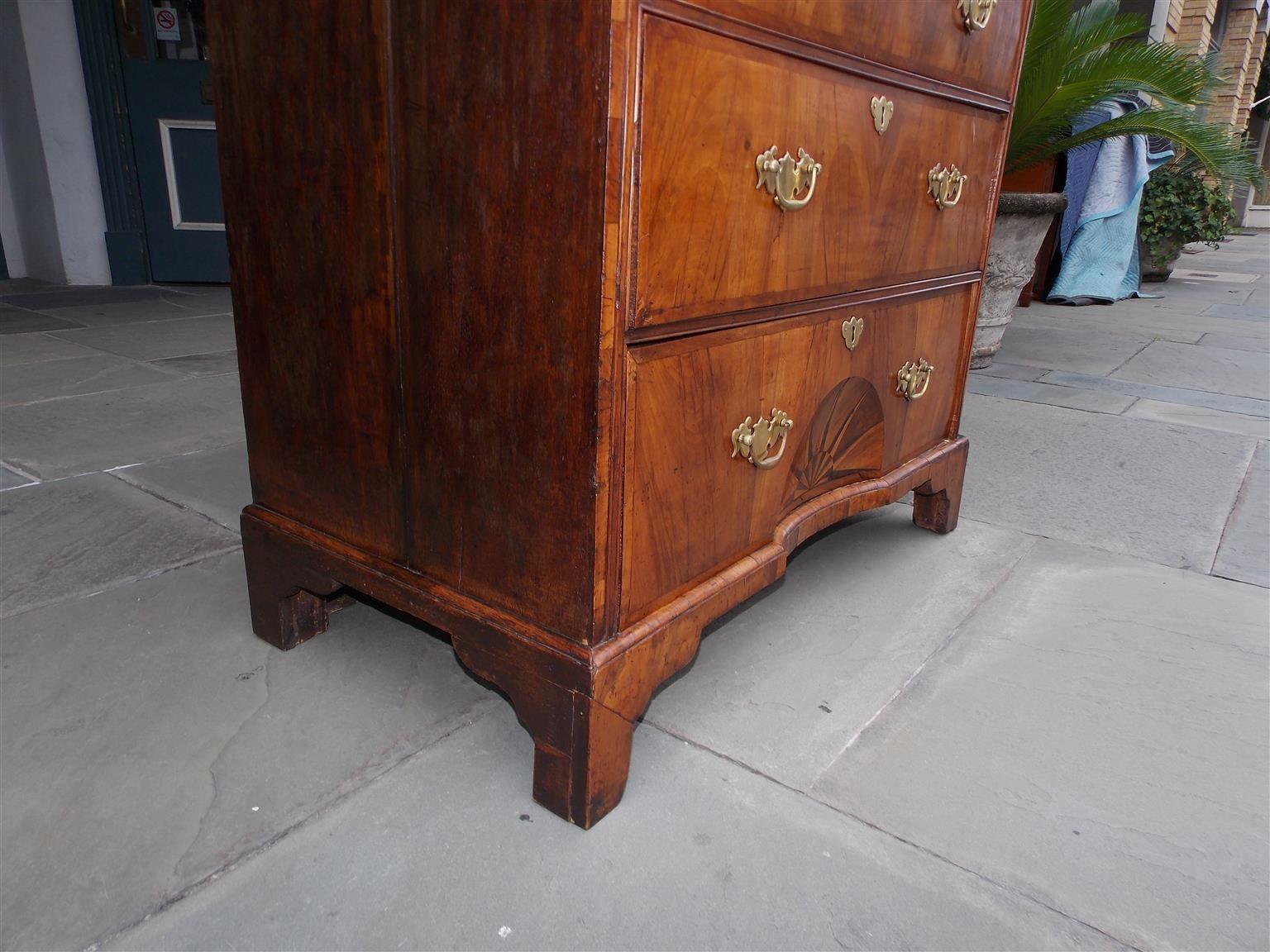 Mid-18th Century English Chippendale Walnut Chest with Ebony and Satinwood Inlaid Star, C. 1750