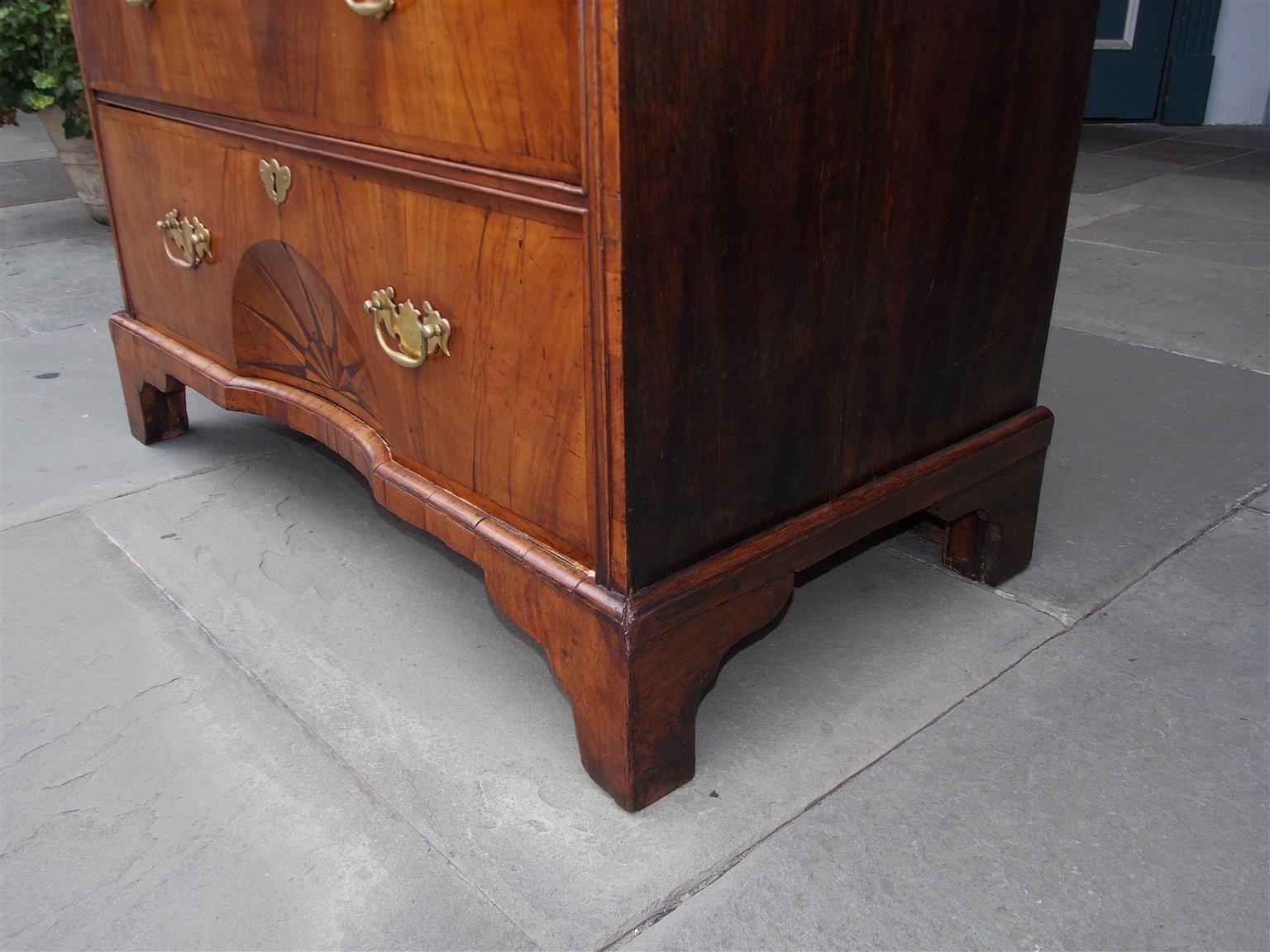 Brass English Chippendale Walnut Chest with Ebony and Satinwood Inlaid Star, C. 1750