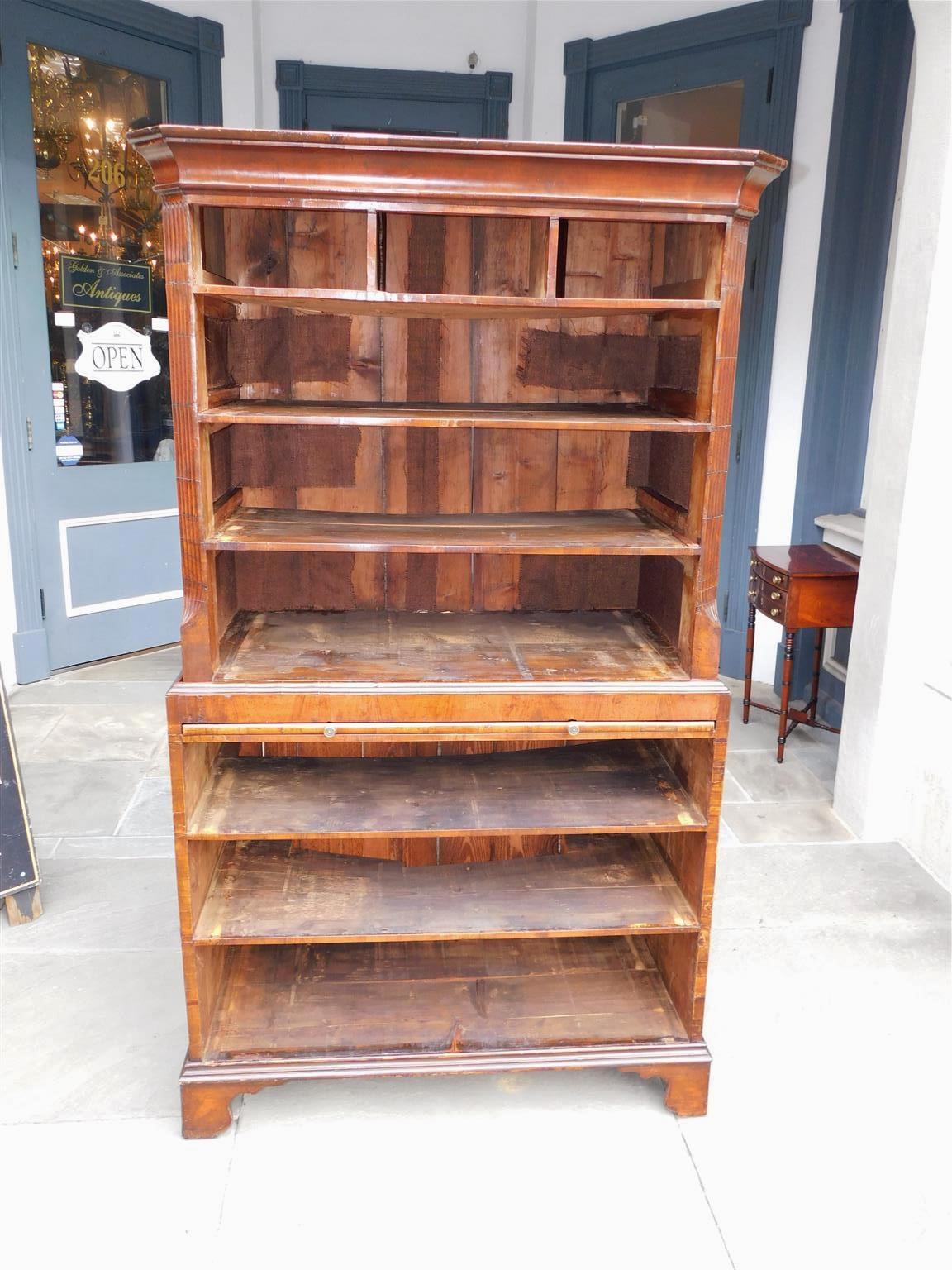 English Chippendale Burl Walnut Inlaid Chest on Chest with Orig. Brasses, C 1760 For Sale 14