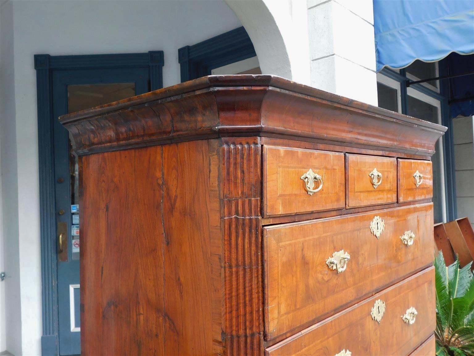 English Chippendale Burl Walnut Inlaid Chest on Chest with Orig. Brasses, C 1760 For Sale 3