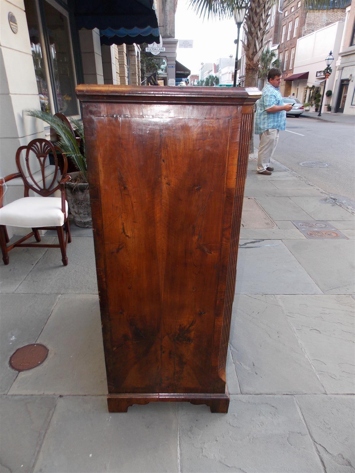 Mid-18th Century English Chippendale Burl Walnut Tall Chest with Hearing Bone Inlays, Circa 1740 For Sale