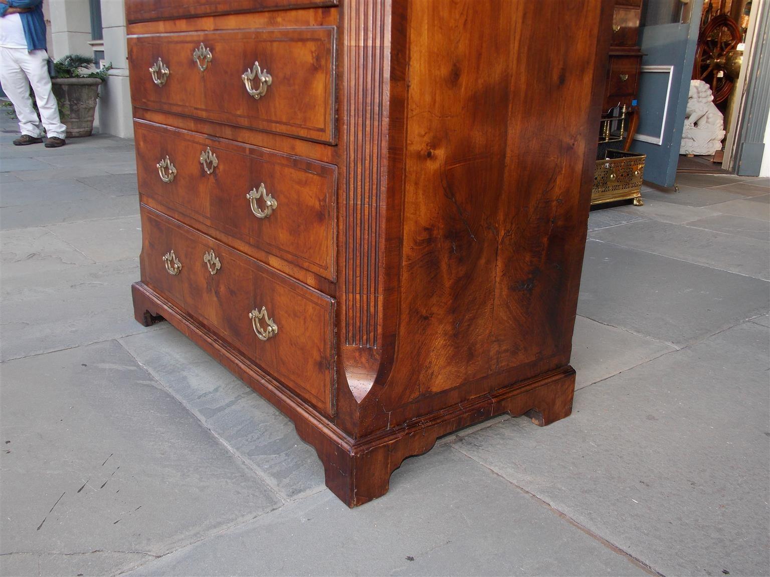 English Chippendale Burl Walnut Tall Chest with Hearing Bone Inlays, Circa 1740 For Sale 1