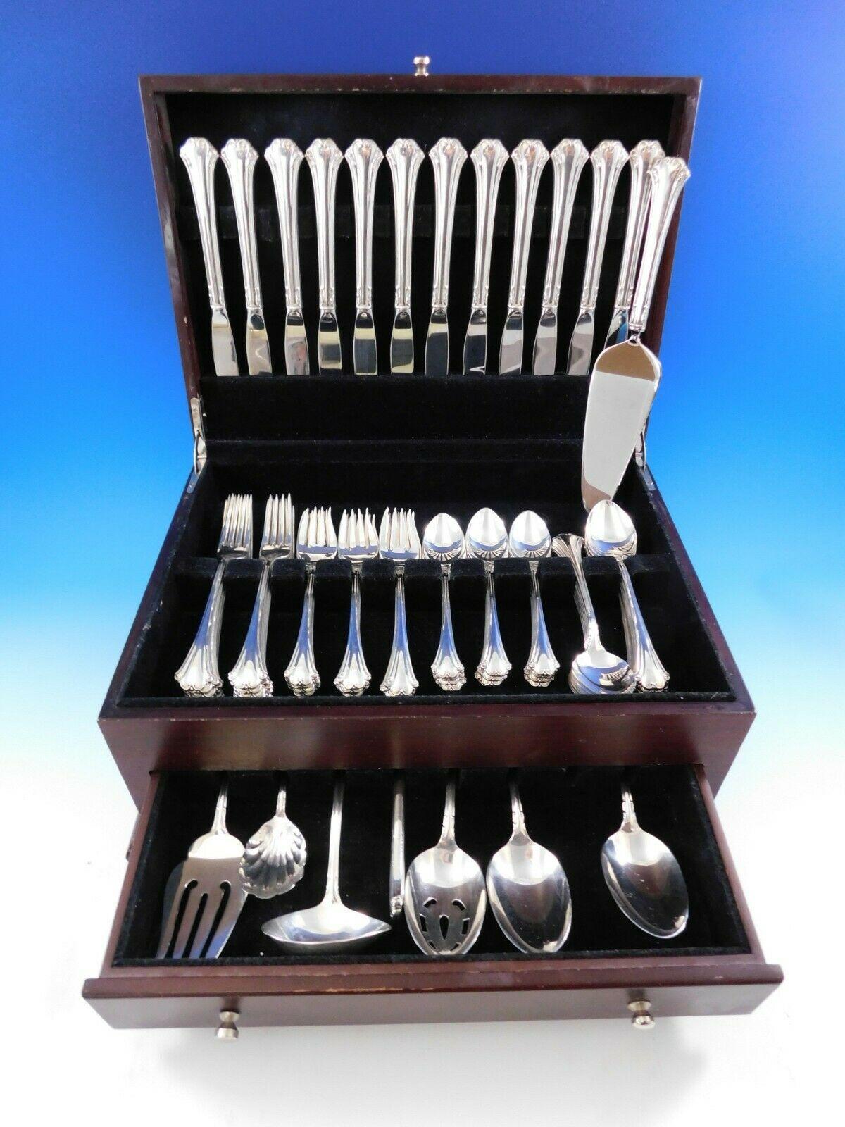 Exquisite English Chippendale by Reed & Barton sterling silver flatware set, 68 pieces. This set includes:

12 knives, 8 7/8