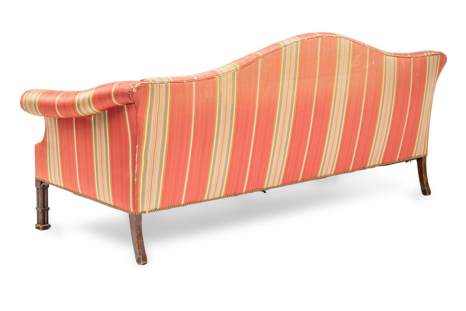 Britannique English Chippendale Candy Striped Camelback Sofa en vente