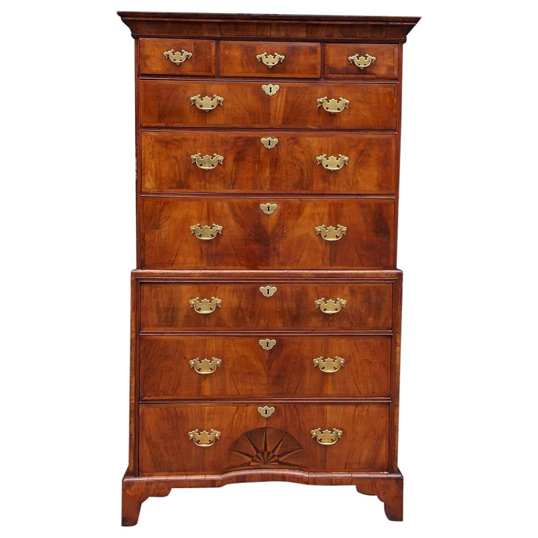 English Chippendale Walnut Chest with Ebony and Satinwood Inlaid Star, C. 1750