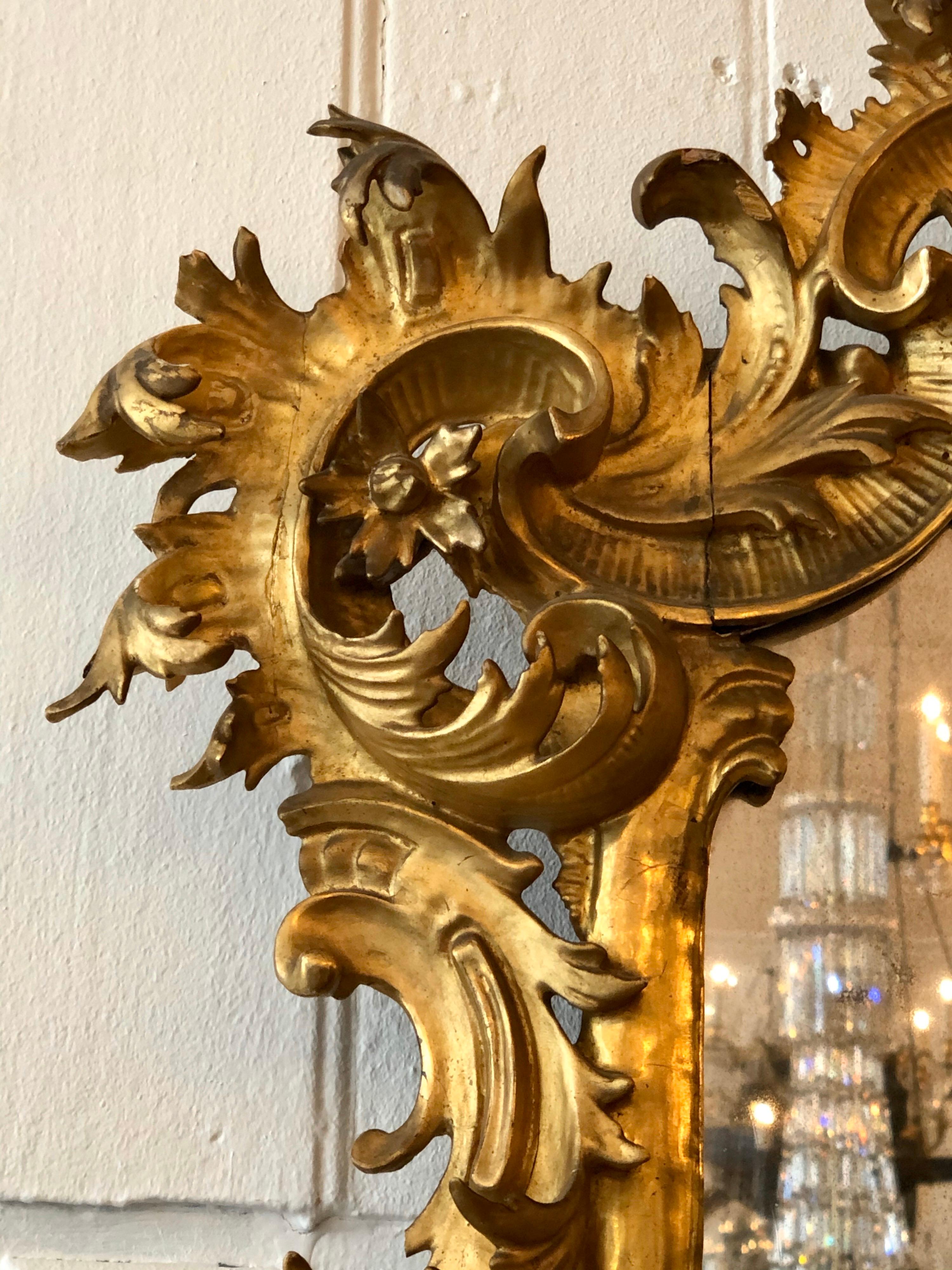 Miroir Chippendale anglais en bois doré sculpté, 18ème siècle en vente 7