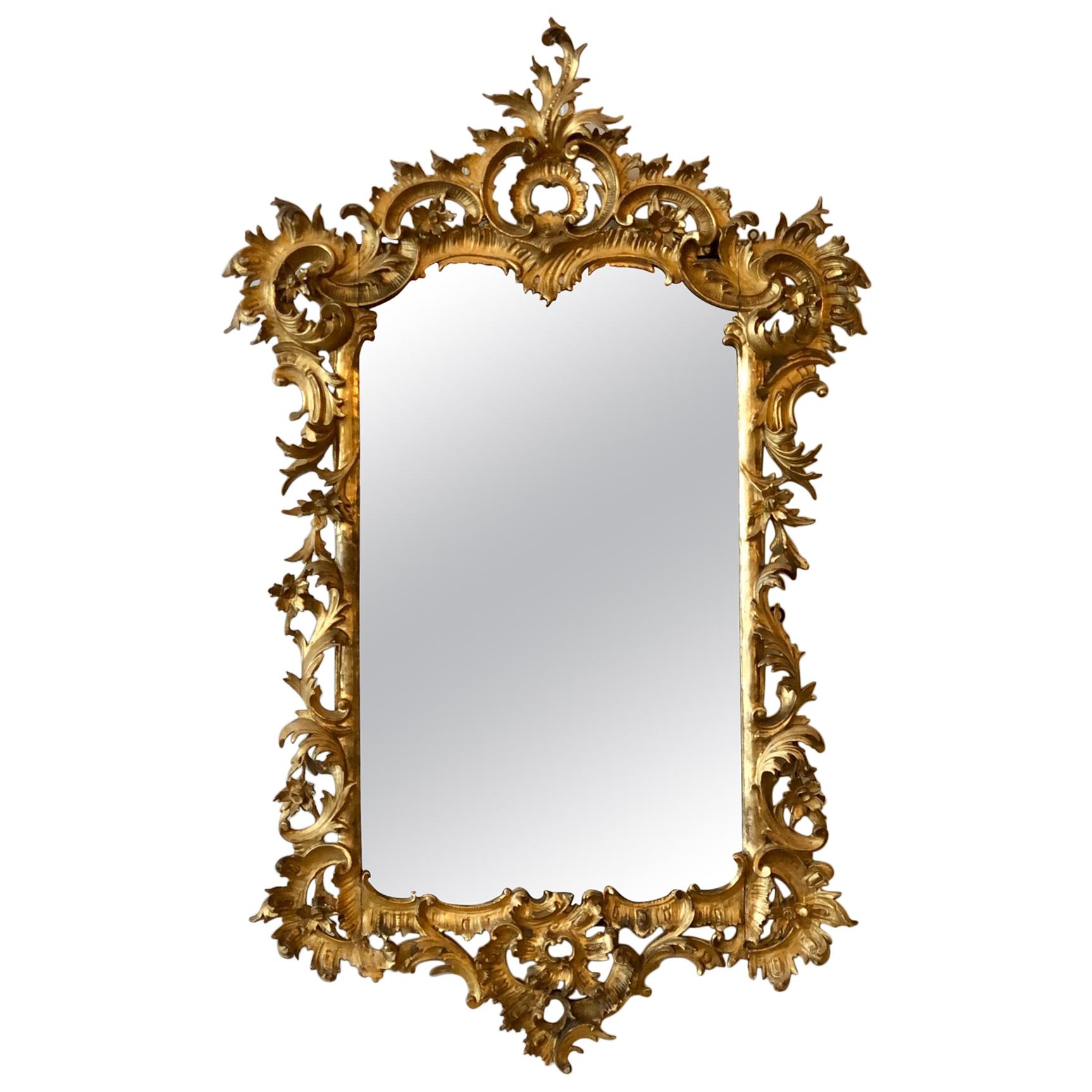 English Chippendale Carved Giltwood Mirror, 18th Century