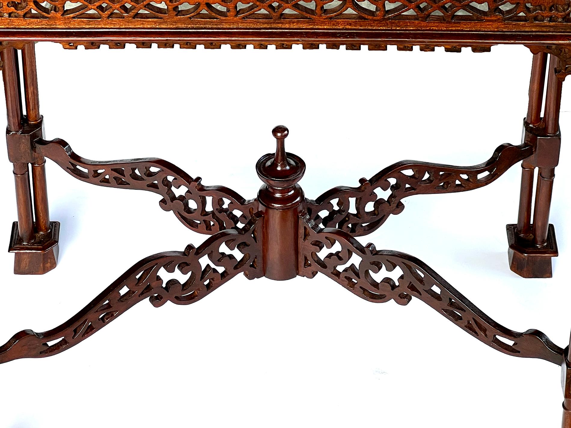 Carved English Chippendale/George II Style Mahogany Open Fretwork Side Table 