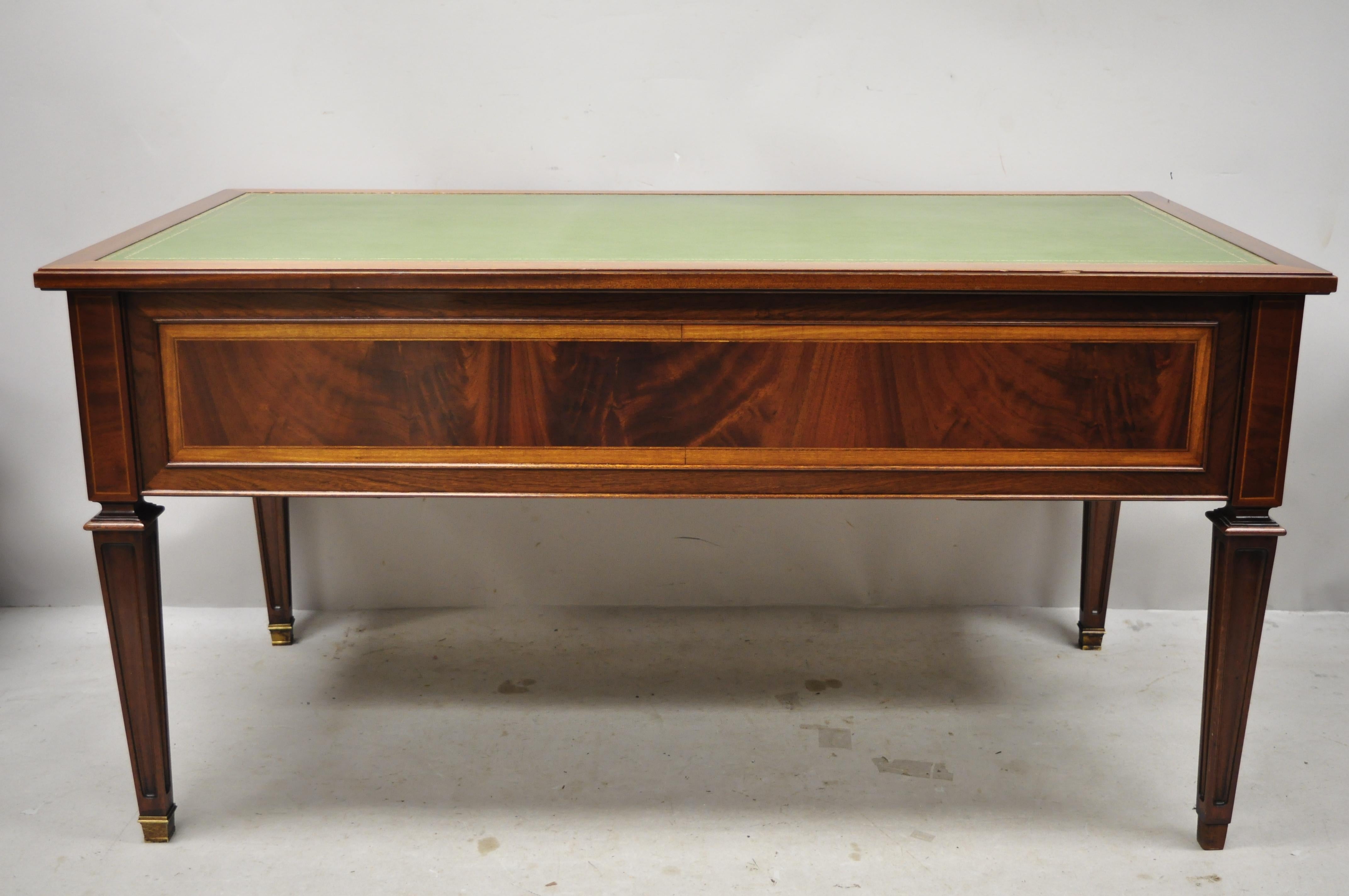 English Chippendale Green Leather Top Crotch Mahogany Executive Office Desk 3