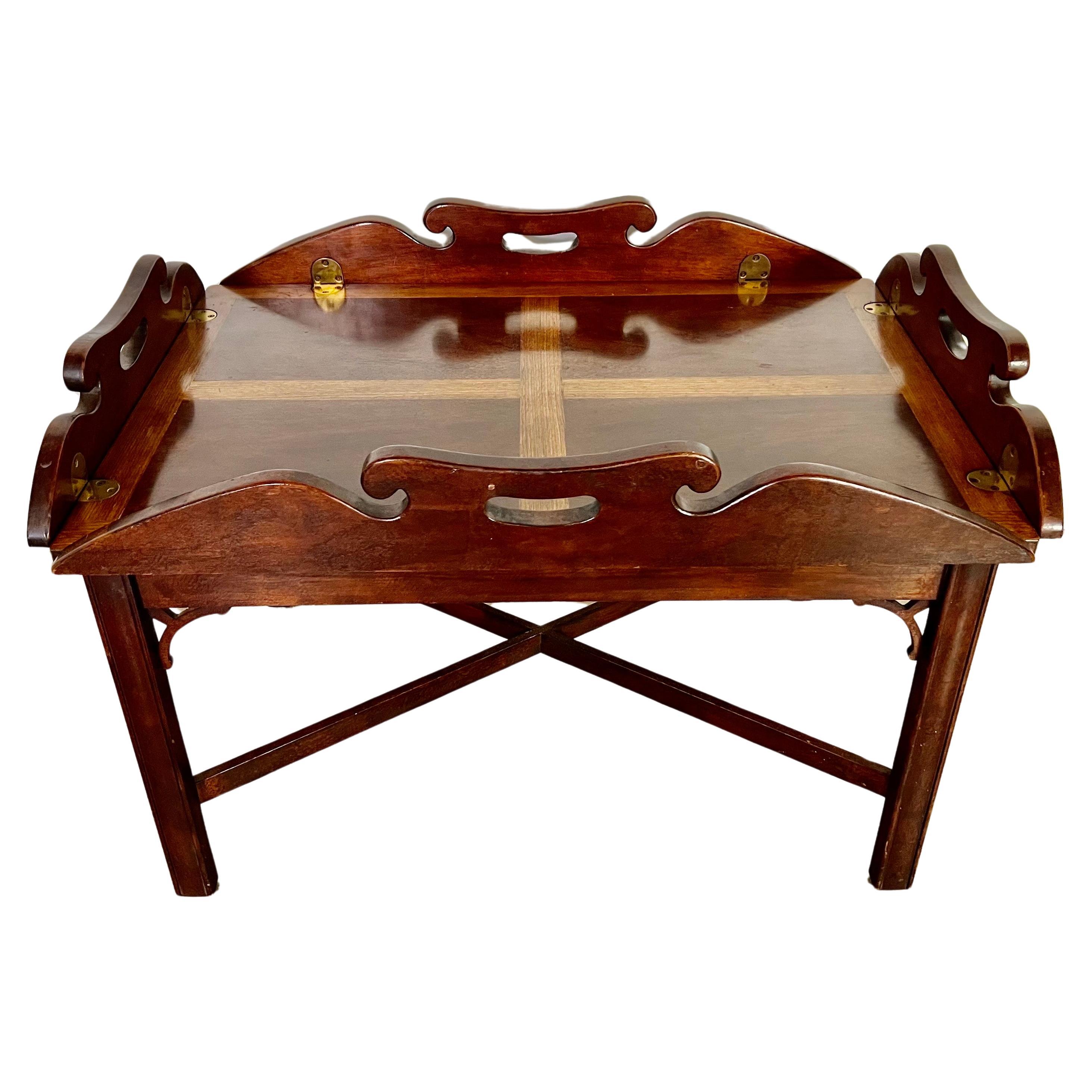 English Chippendale Inlaid Mahogany Tea Table C. 1940's For Sale