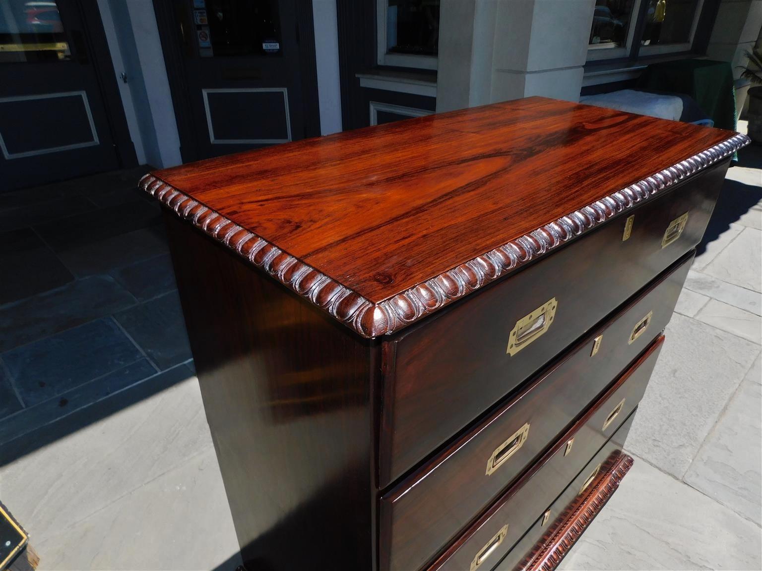 English Chippendale Kingwood Military Campaign Chest with Secretary, Circa 1780 In Excellent Condition For Sale In Hollywood, SC