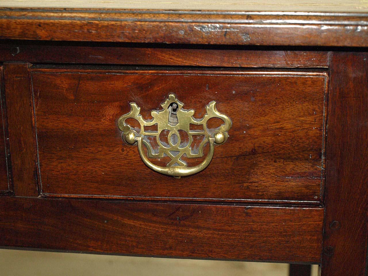 Brass English Chippendale Leather Top Writing Table For Sale