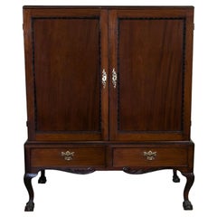 Used English Chippendale Linen Press on Stand