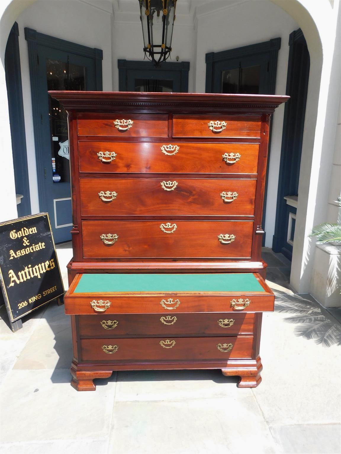 English Chippendale Maghogany Chest on Chest with Interior Desk, Circa 1750 For Sale 8