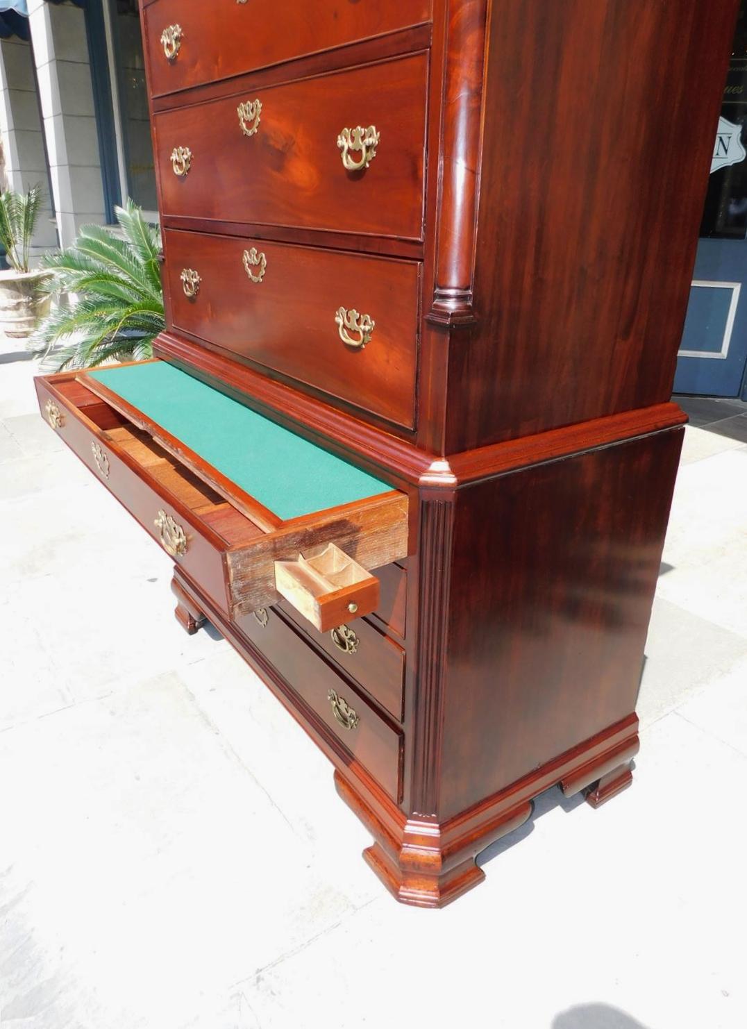 English Chippendale Maghogany Chest on Chest with Interior Desk, Circa 1750 For Sale 9