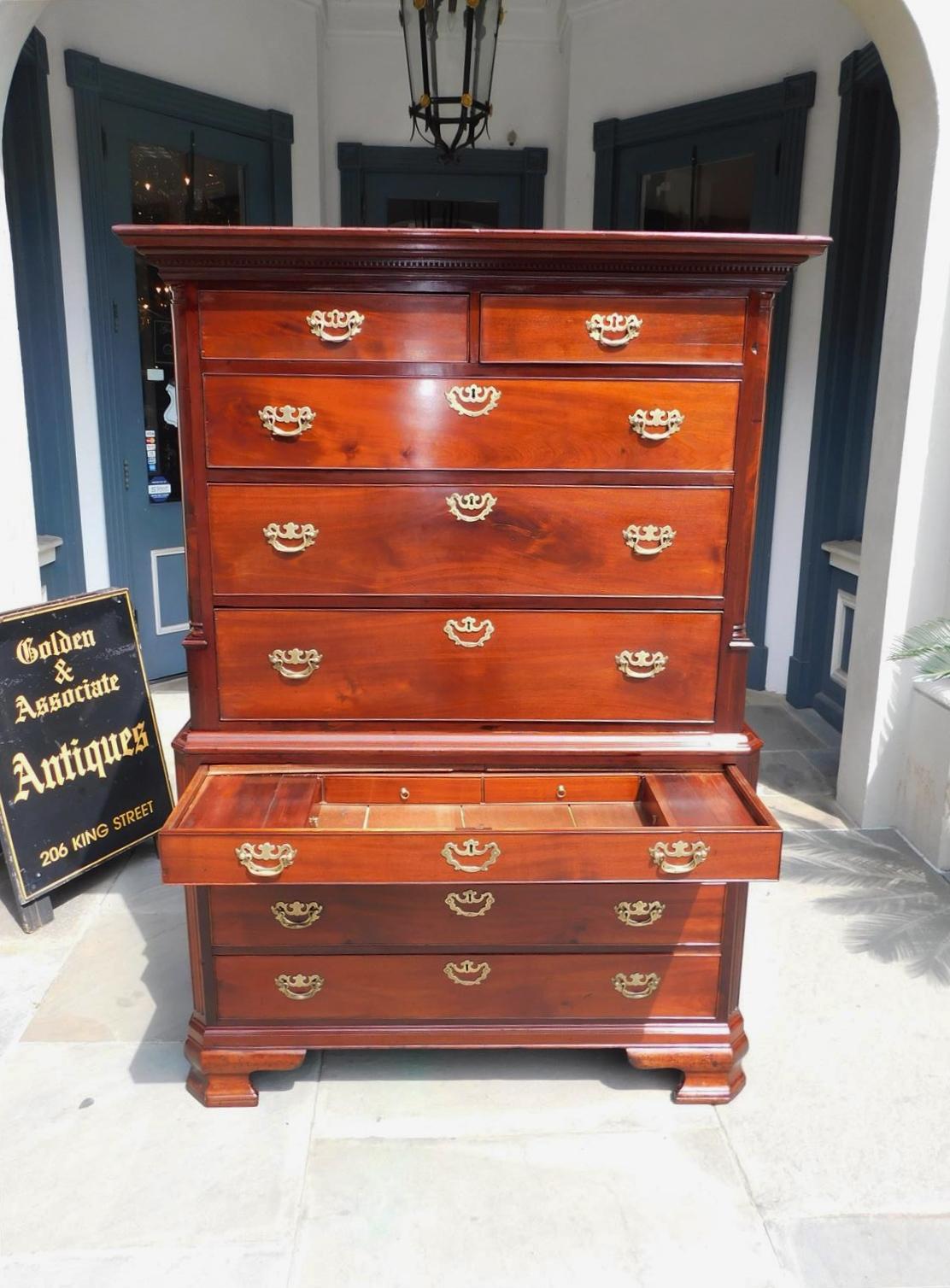 English Chippendale Maghogany Chest on Chest with Interior Desk, Circa 1750 For Sale 10