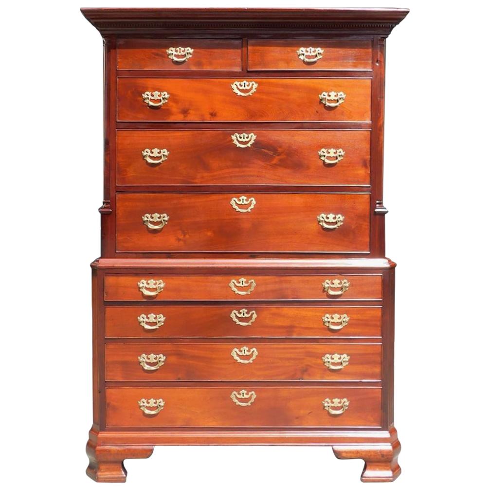 English Chippendale Maghogany Chest on Chest with Interior Desk, Circa 1750 For Sale