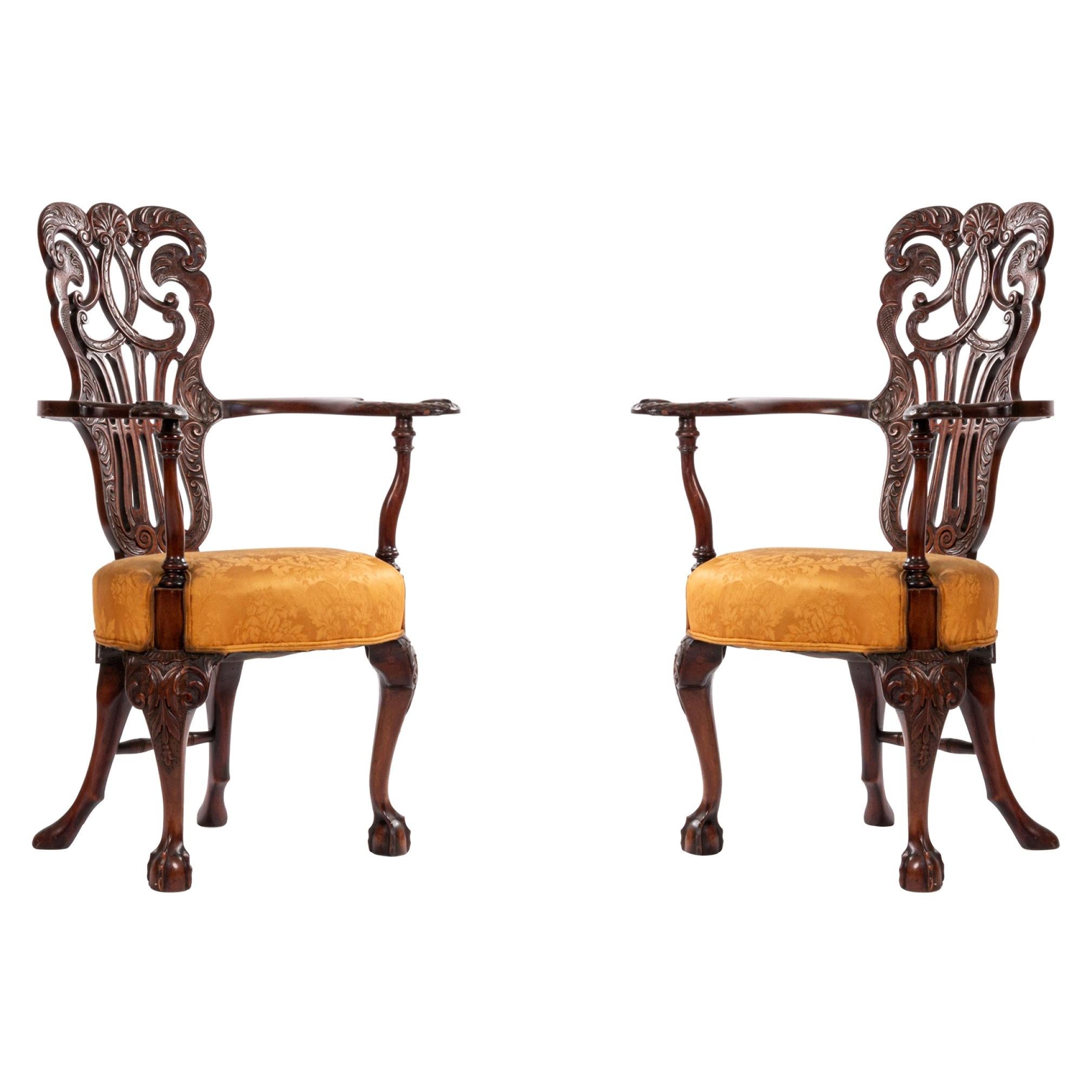 English Chippendale Mahogany Armchairs For Sale