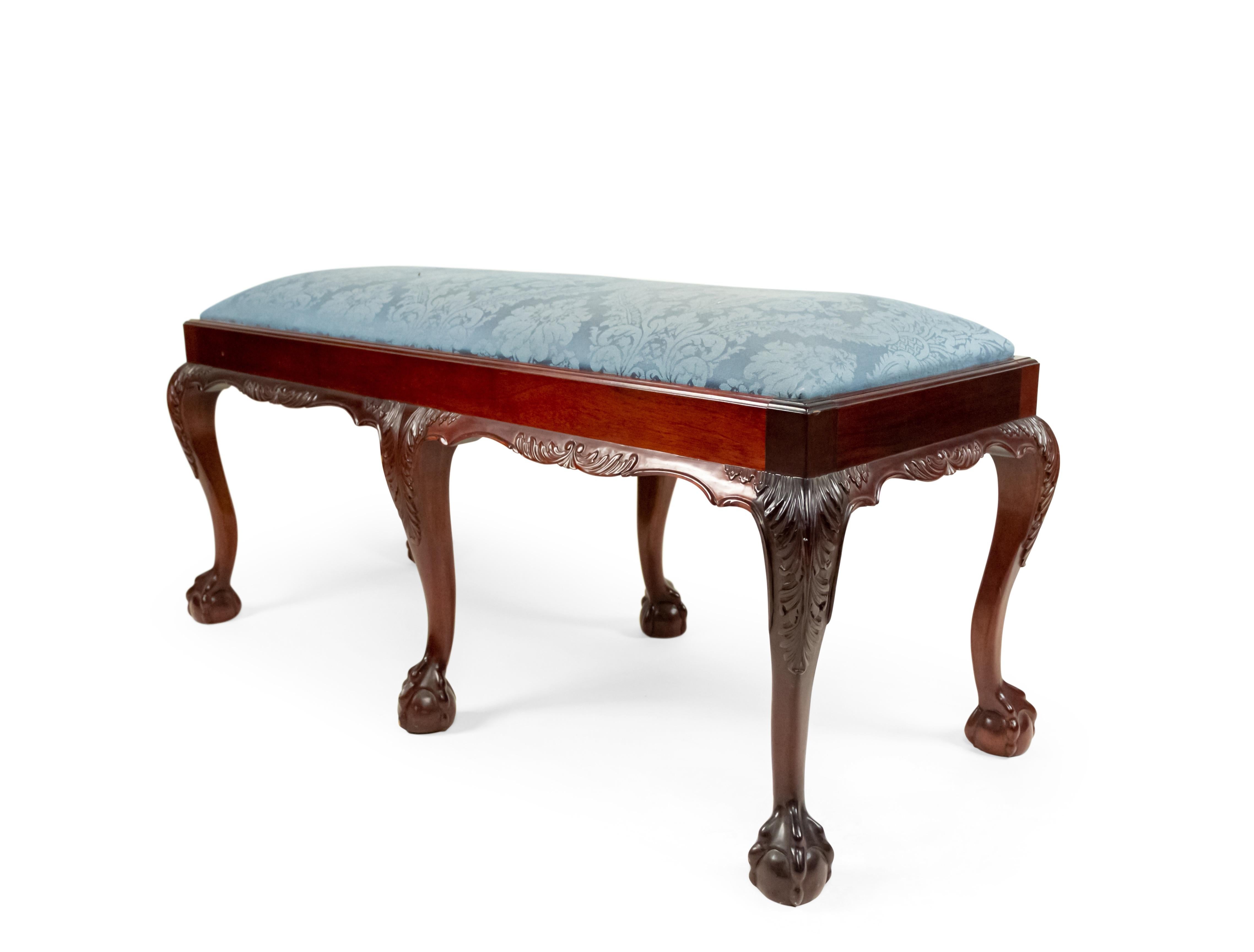 English Chippendale style mahogany 6 legged benches with slip seat. (20th century).