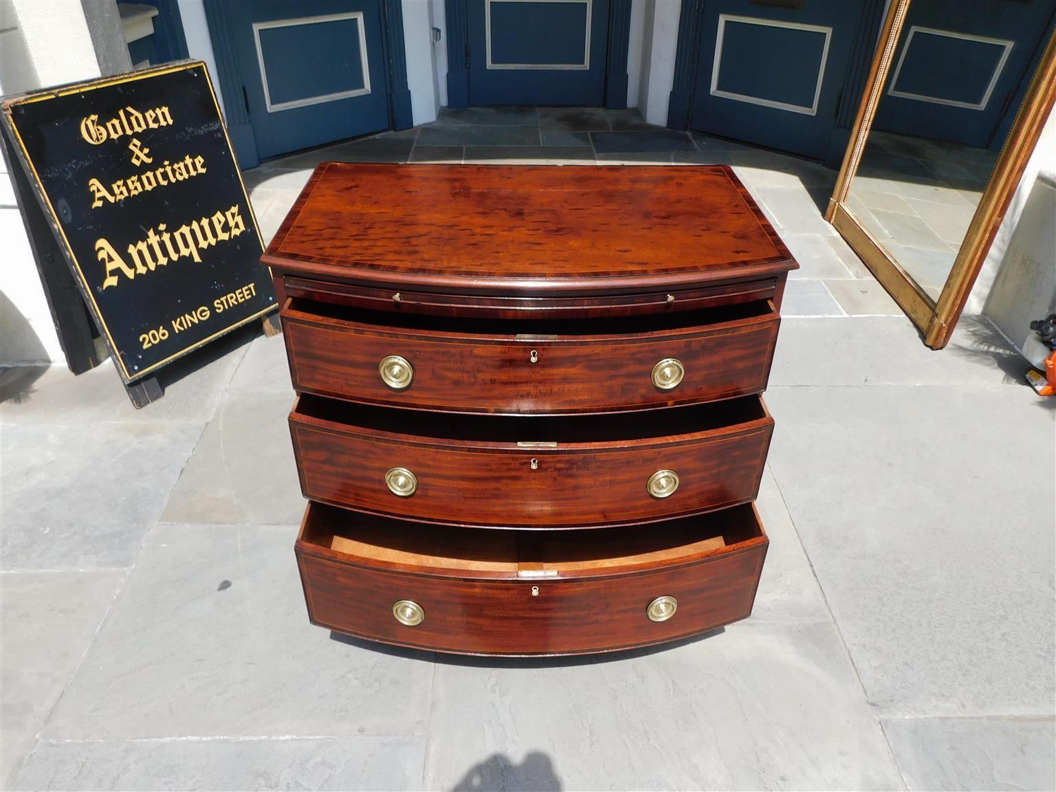 English Chippendale Mahogany Bow Front Chest of Drawers with Brushing Slide 1770 4