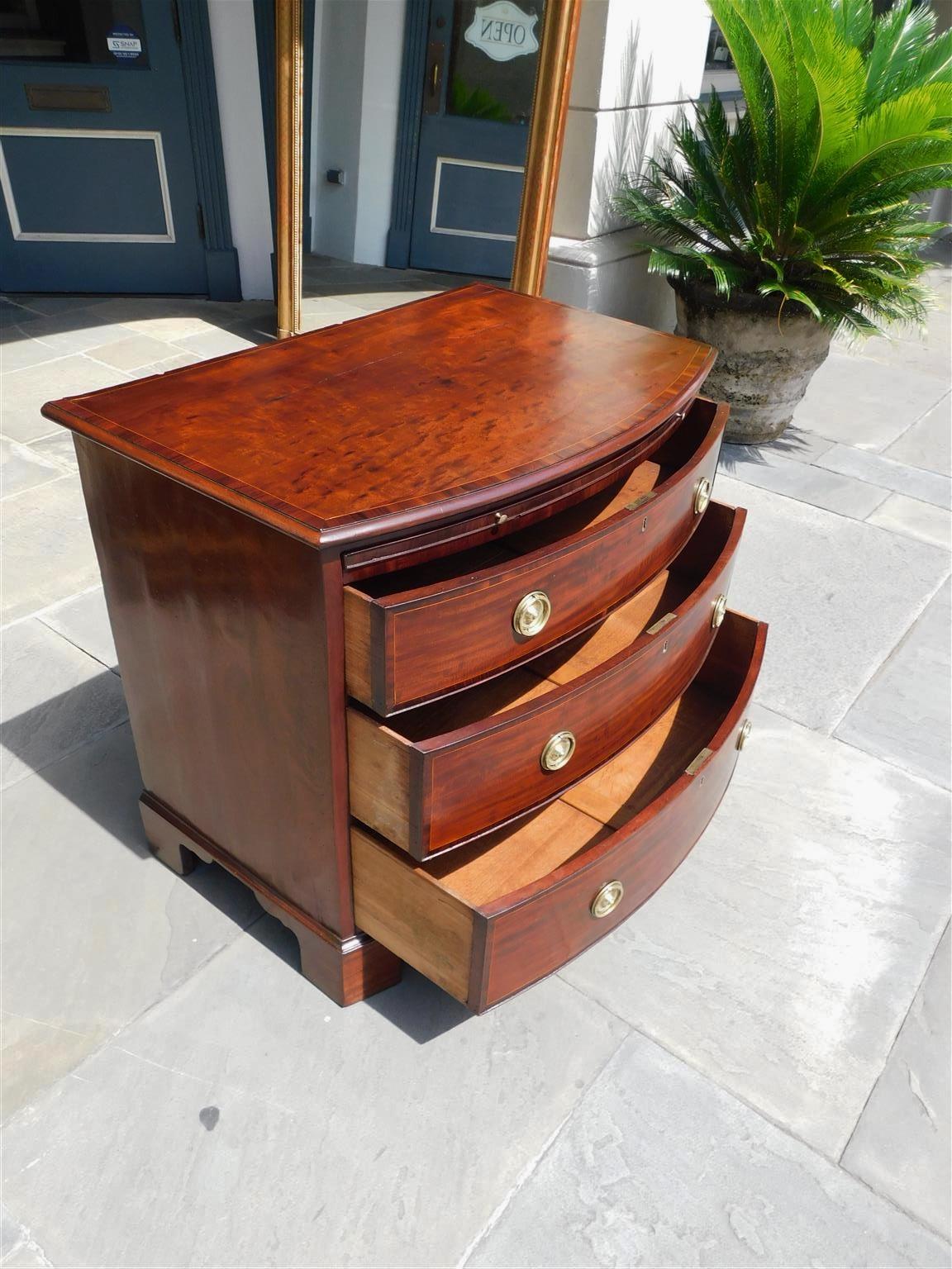 English Chippendale Mahogany Bow Front Chest of Drawers with Brushing Slide 1770 5