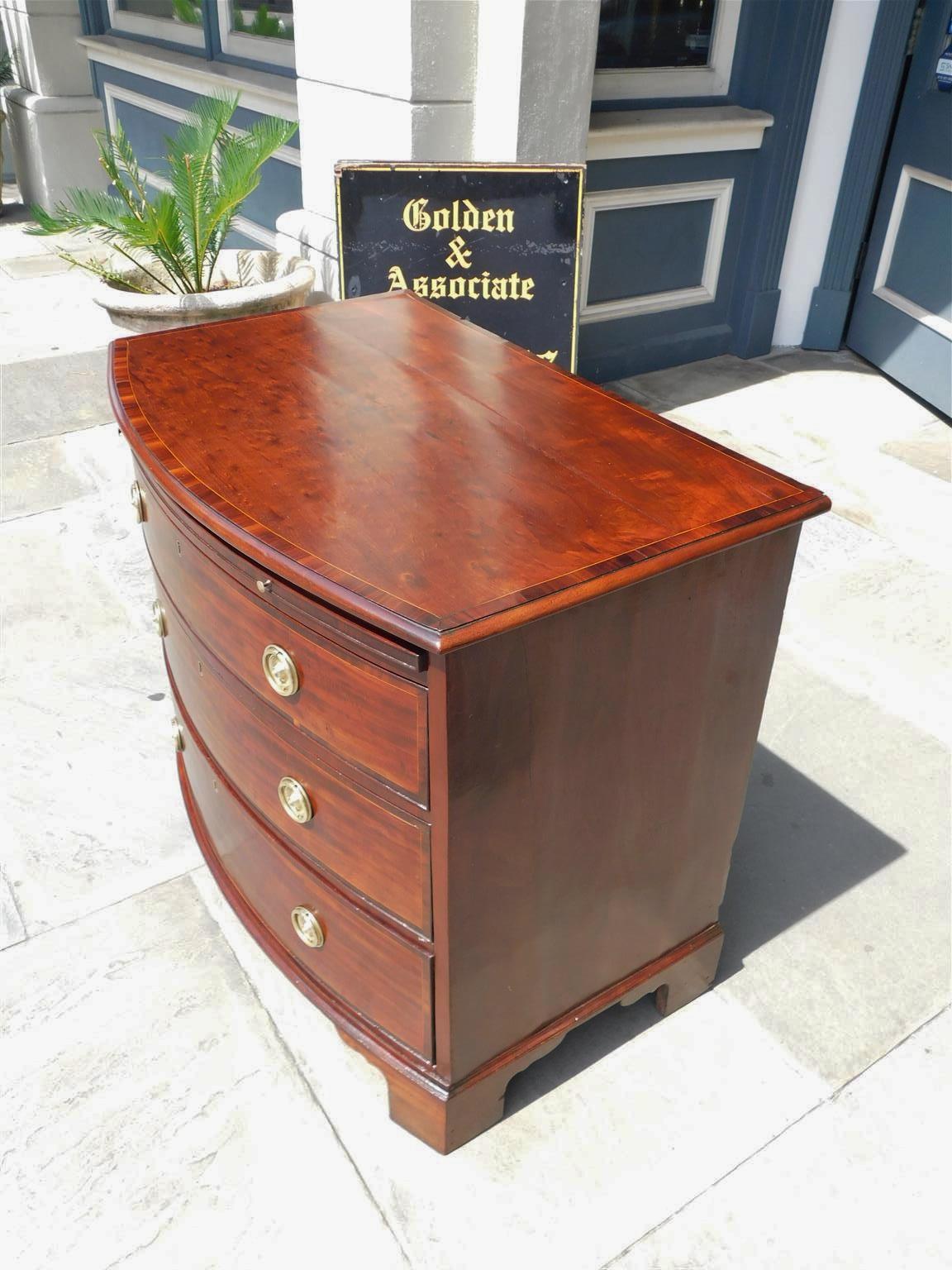 Tulipwood English Chippendale Mahogany Bow Front Chest of Drawers with Brushing Slide 1770
