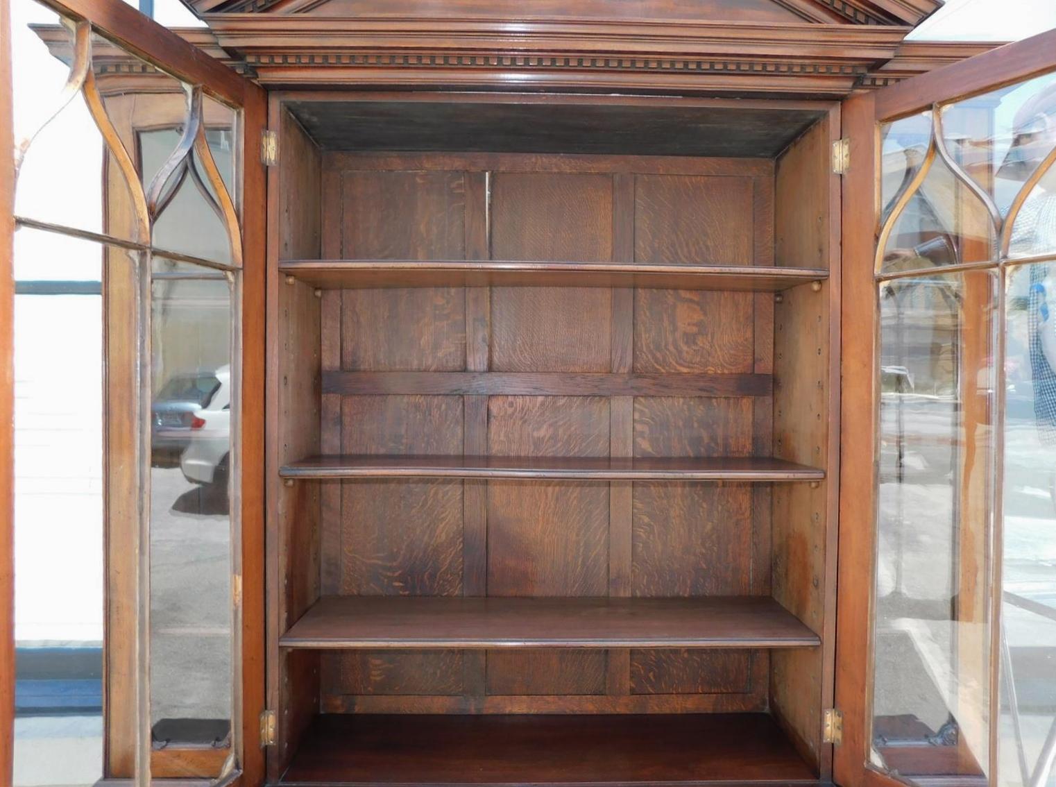 English Chippendale Mahogany Broken Arch Cornice Breakfront / Bookcase, C. 1780 For Sale 4