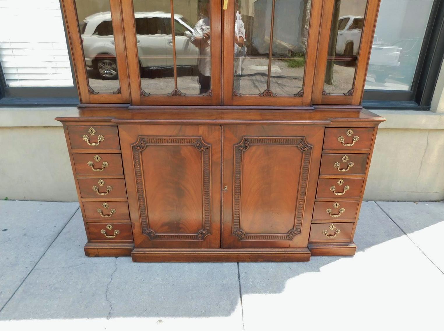 English Chippendale Mahogany Broken Arch Cornice Breakfront / Bookcase, C. 1780 For Sale 5
