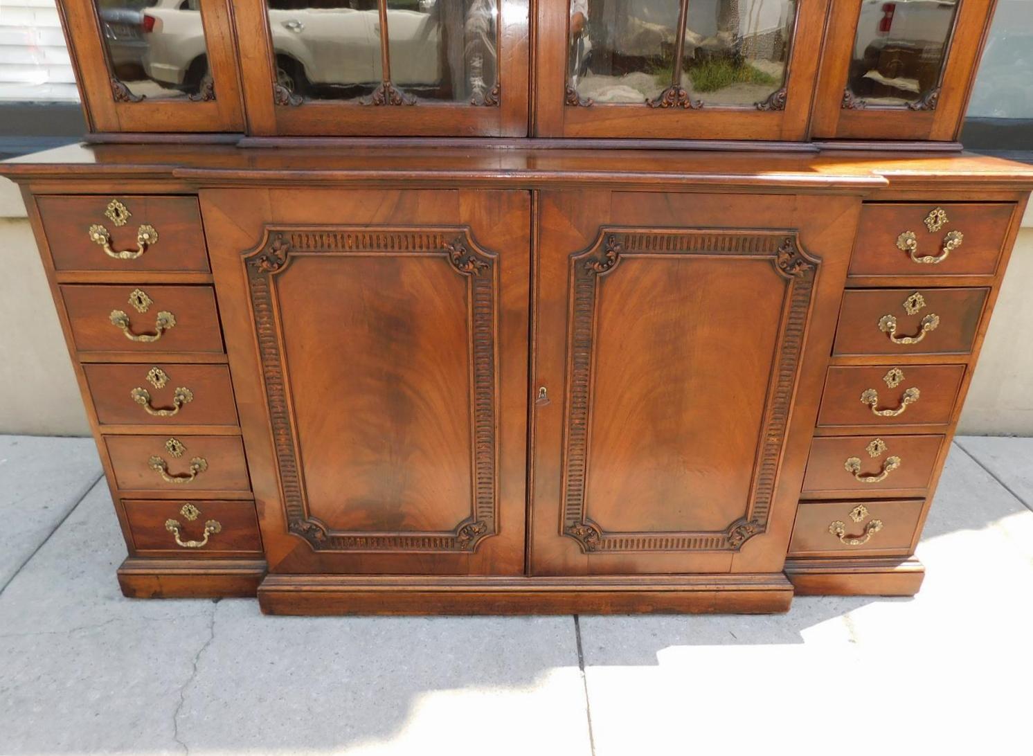 English Chippendale Mahogany Broken Arch Cornice Breakfront / Bookcase, C. 1780 For Sale 6