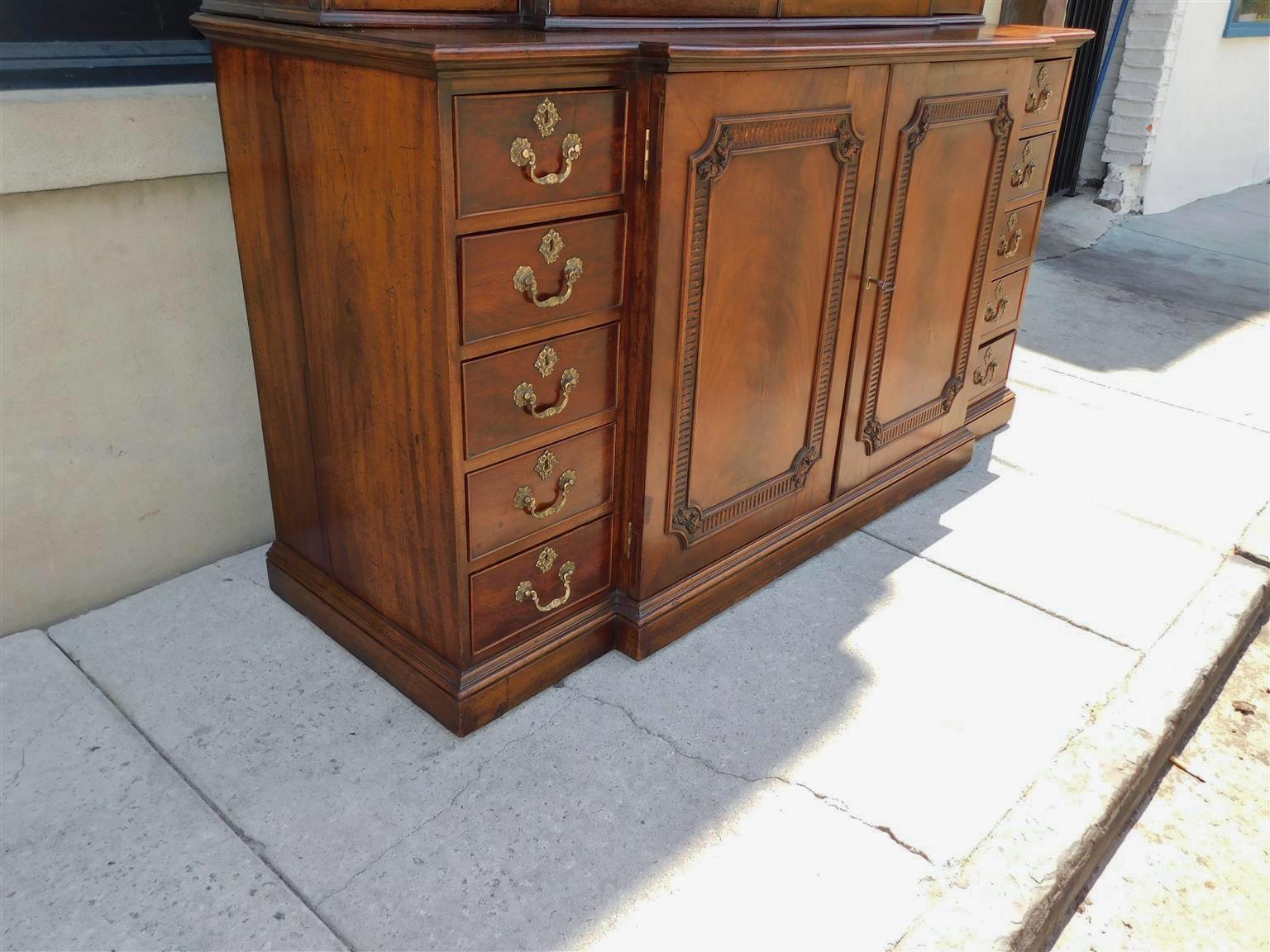 English Chippendale Mahogany Broken Arch Cornice Breakfront / Bookcase, C. 1780 For Sale 7