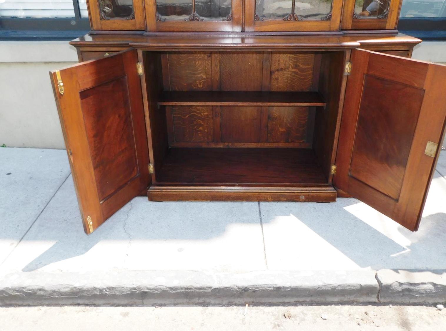 English Chippendale Mahogany Broken Arch Cornice Breakfront / Bookcase, C. 1780 For Sale 8