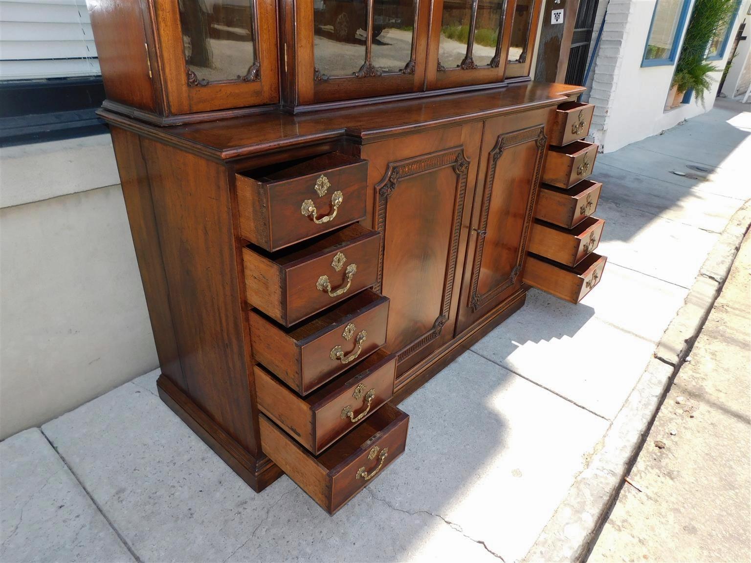 English Chippendale Mahogany Broken Arch Cornice Breakfront / Bookcase, C. 1780 For Sale 10