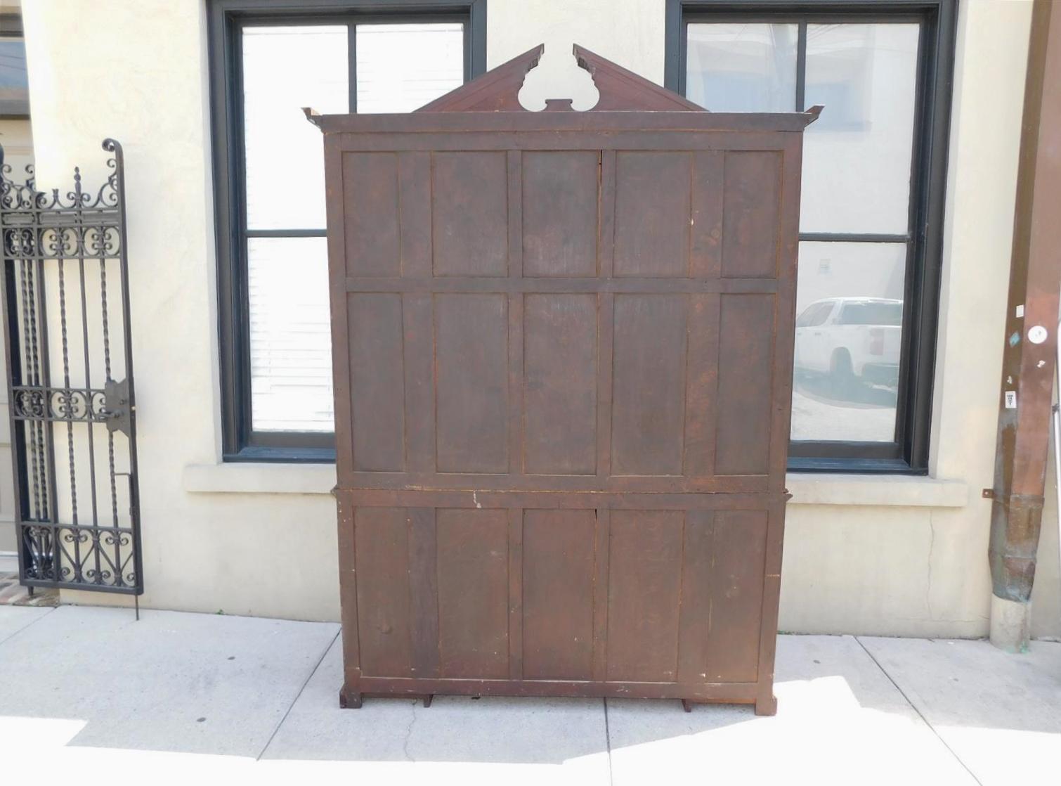 English Chippendale Mahogany Broken Arch Cornice Breakfront / Bookcase, C. 1780 For Sale 13