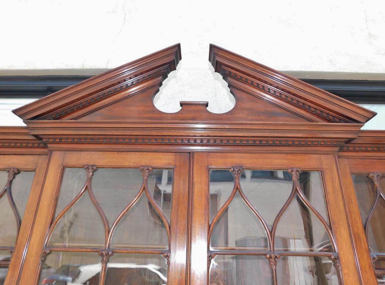 English Chippendale Mahogany Broken Arch Cornice Breakfront / Bookcase, C. 1780 For Sale 2