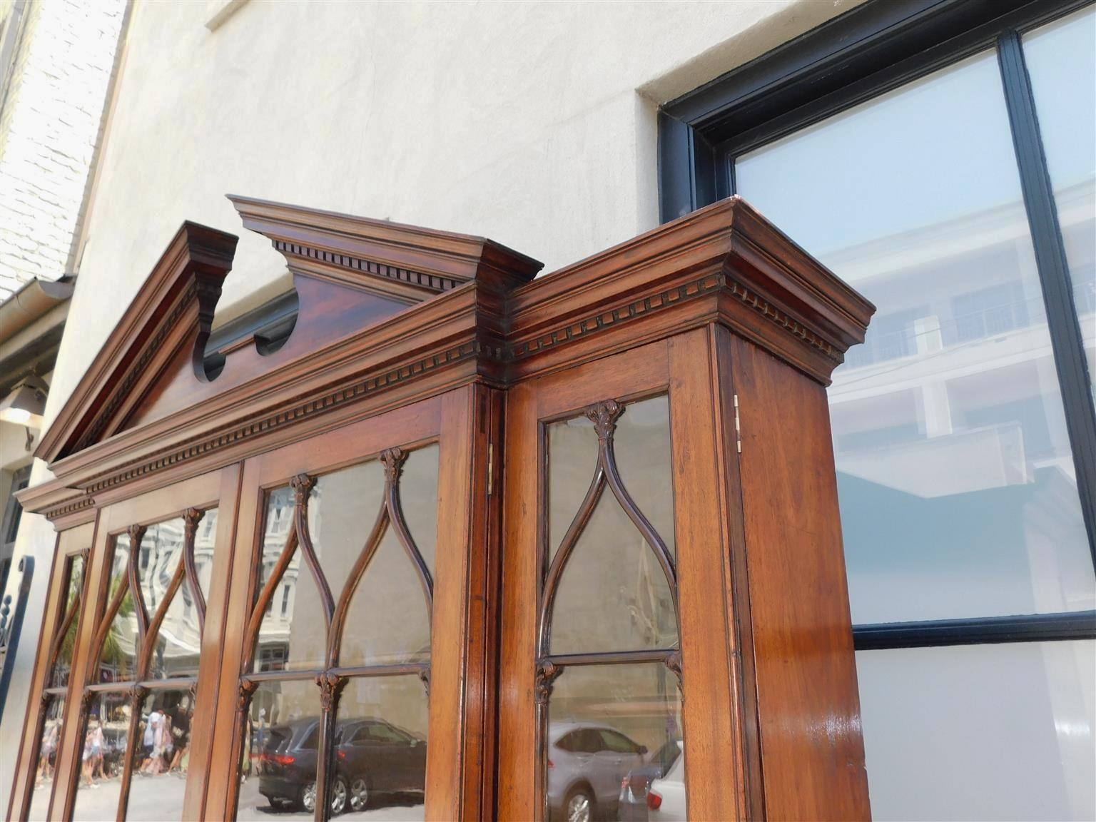 English Chippendale Mahogany Broken Arch Cornice Breakfront / Bookcase, C. 1780 For Sale 3