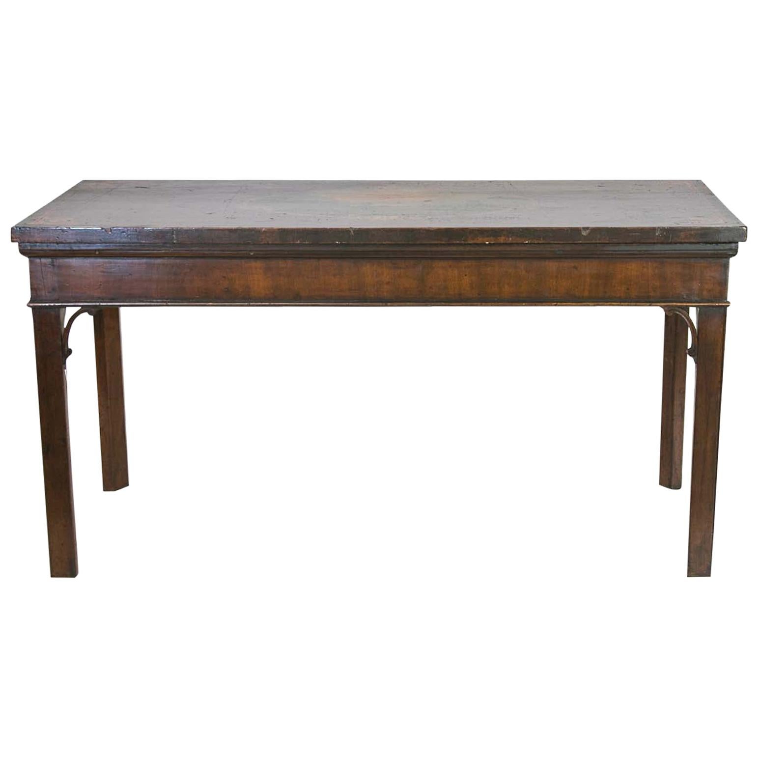 English Chippendale mahogany console table, this late 18th century table is painted with a scene from Glen Eagles Golf Club, depicting Lord Montague as the club champion in 1870, original finish.