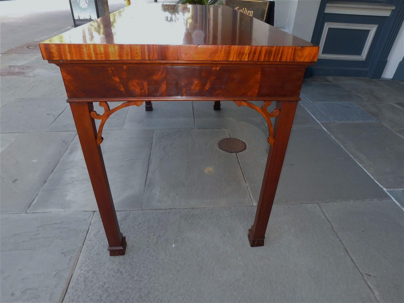 English Chippendale Mahogany Fret Work Console Table with Marlborough Feet, 1770 For Sale 3