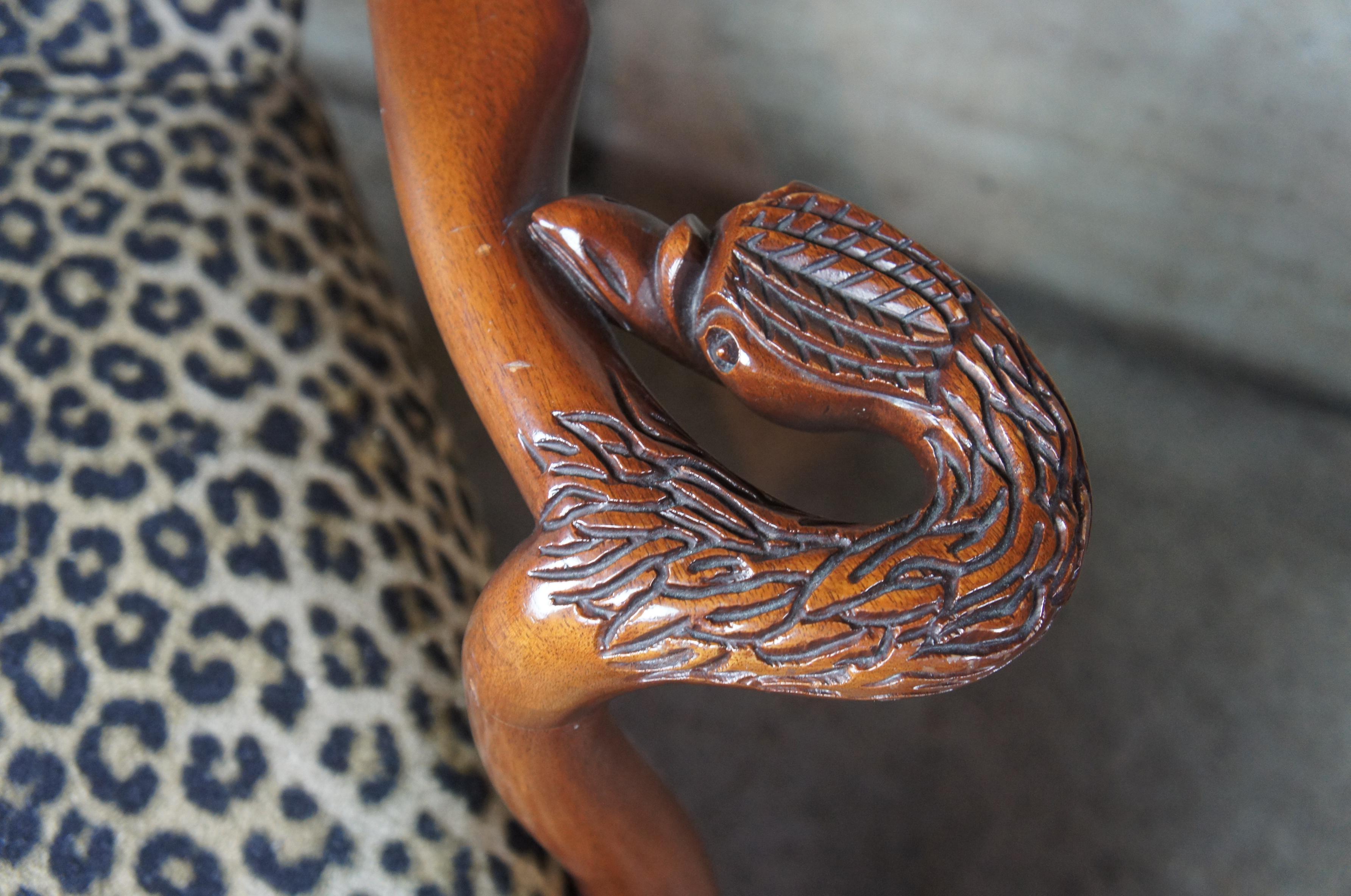 20th Century English Chippendale Mahogany Gainsborough Library Armchairs Carved Swan Leopard