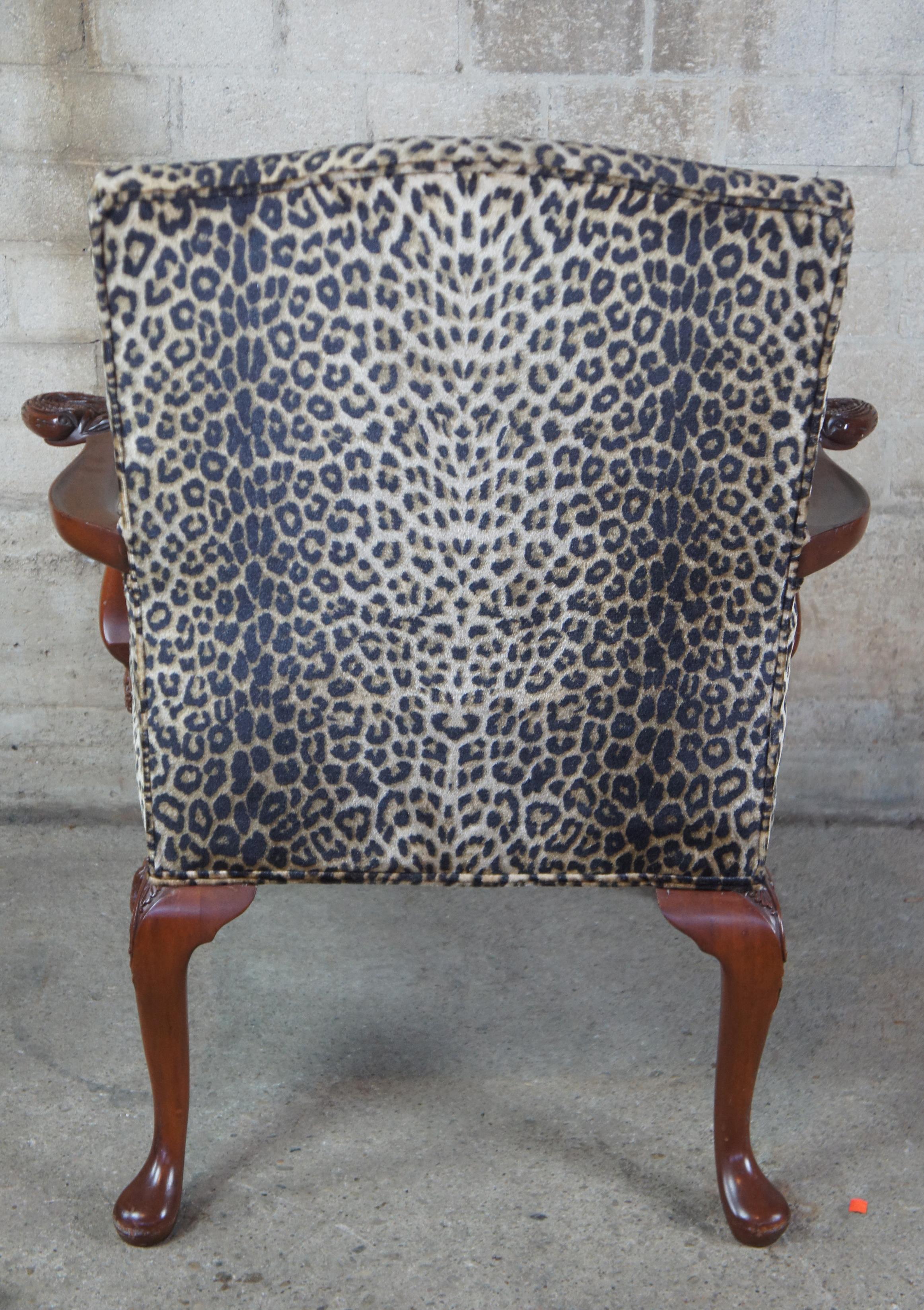 English Chippendale Mahogany Gainsborough Library Armchairs Carved Swan Leopard 1