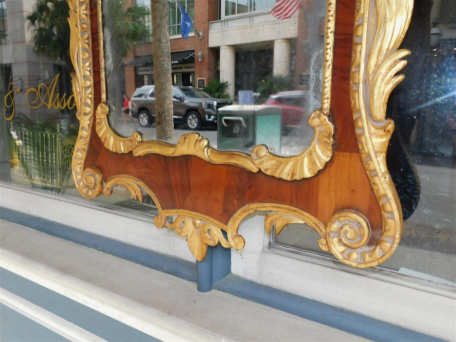 English Chippendale Mahogany Gilt Carved Wood & Gesso Floral Wall Mirror C. 1750 For Sale 3