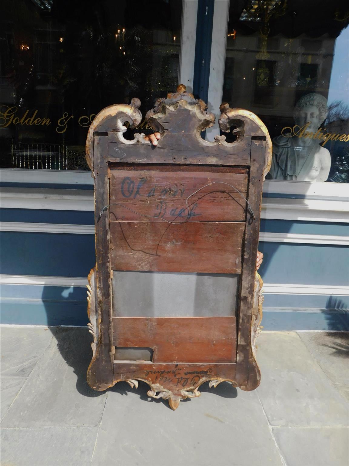 English Chippendale Mahogany Gilt Carved Wood & Gesso Floral Wall Mirror C. 1750 For Sale 4
