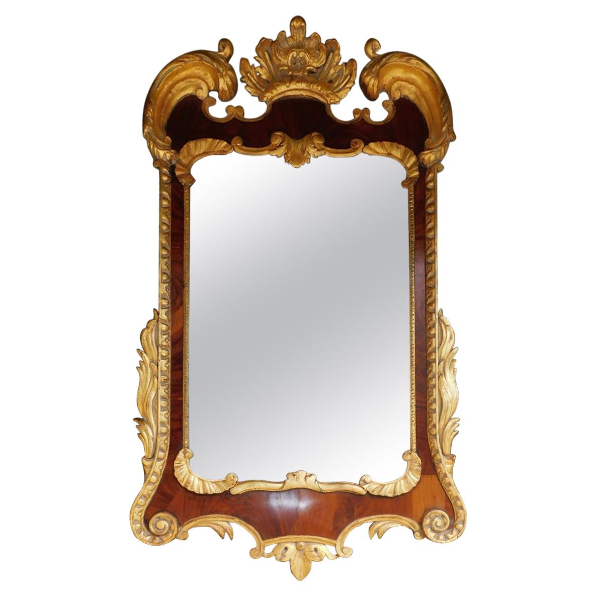 English Chippendale Mahogany Gilt Carved Wood & Gesso Floral Wall Mirror C. 1750 For Sale